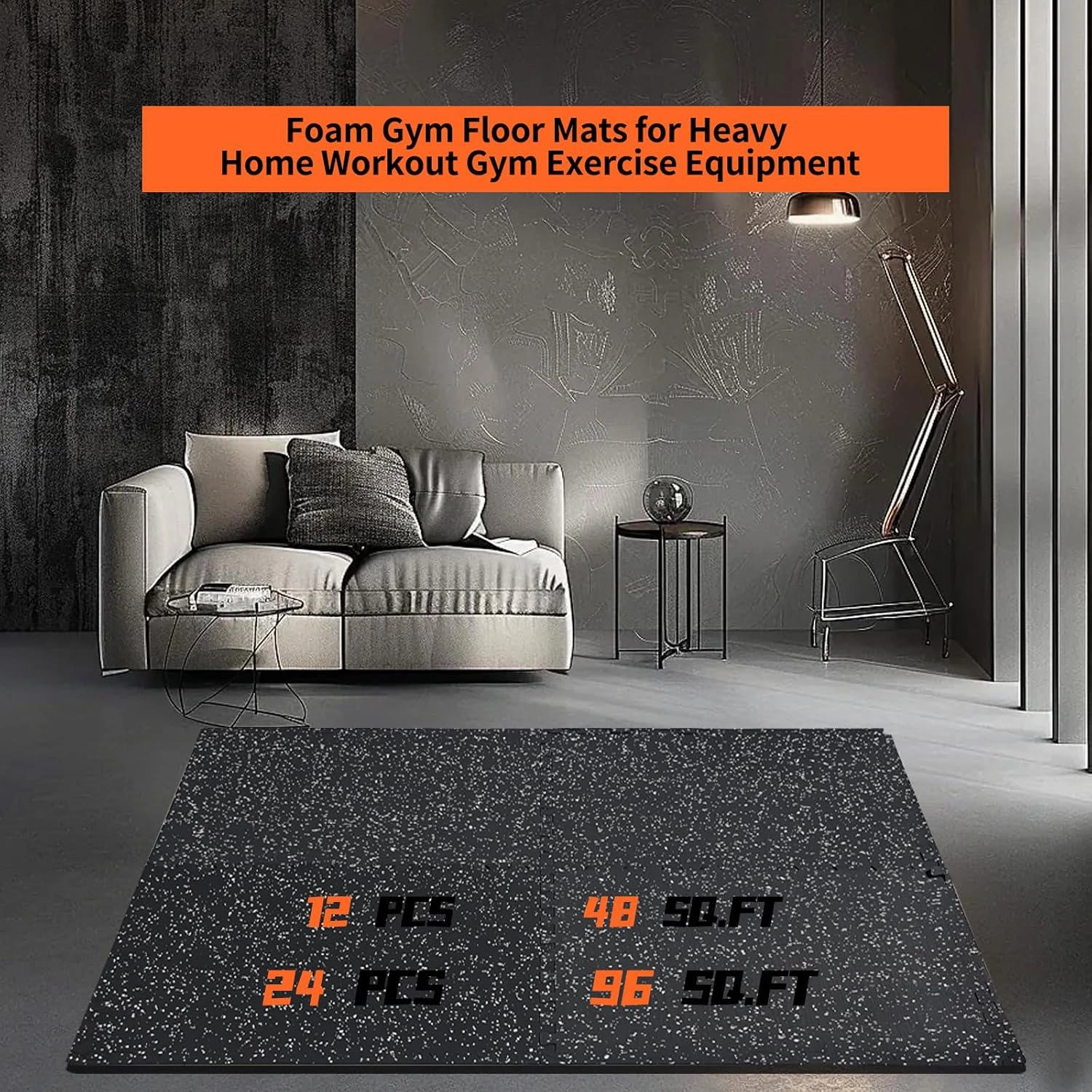 0.56" Gym Mats 12 PCS 48 Sq Ft EVA Rubber Floor Tiles for Home Gym Puzzle Exercise Equipment Flooring Mat - 24 x 24in Interlocking Foam Floor Tiles for Gyms