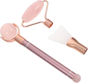 1 Set Jade Face Roller Natural Rose Quartz Roller Guasha Scraping Massage Tool forAnti- Aging Anti- Wrinkle (Pink)