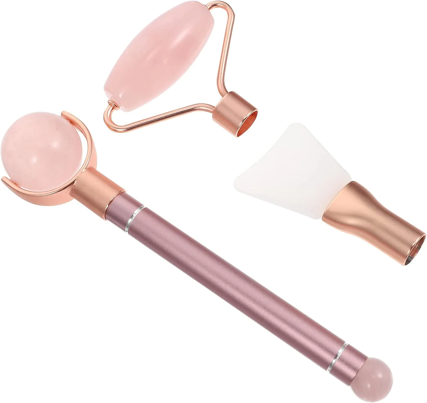 1 Set Jade Face Roller Natural Rose Quartz Roller Guasha Scraping Massage Tool forAnti- Aging Anti- Wrinkle (Pink)