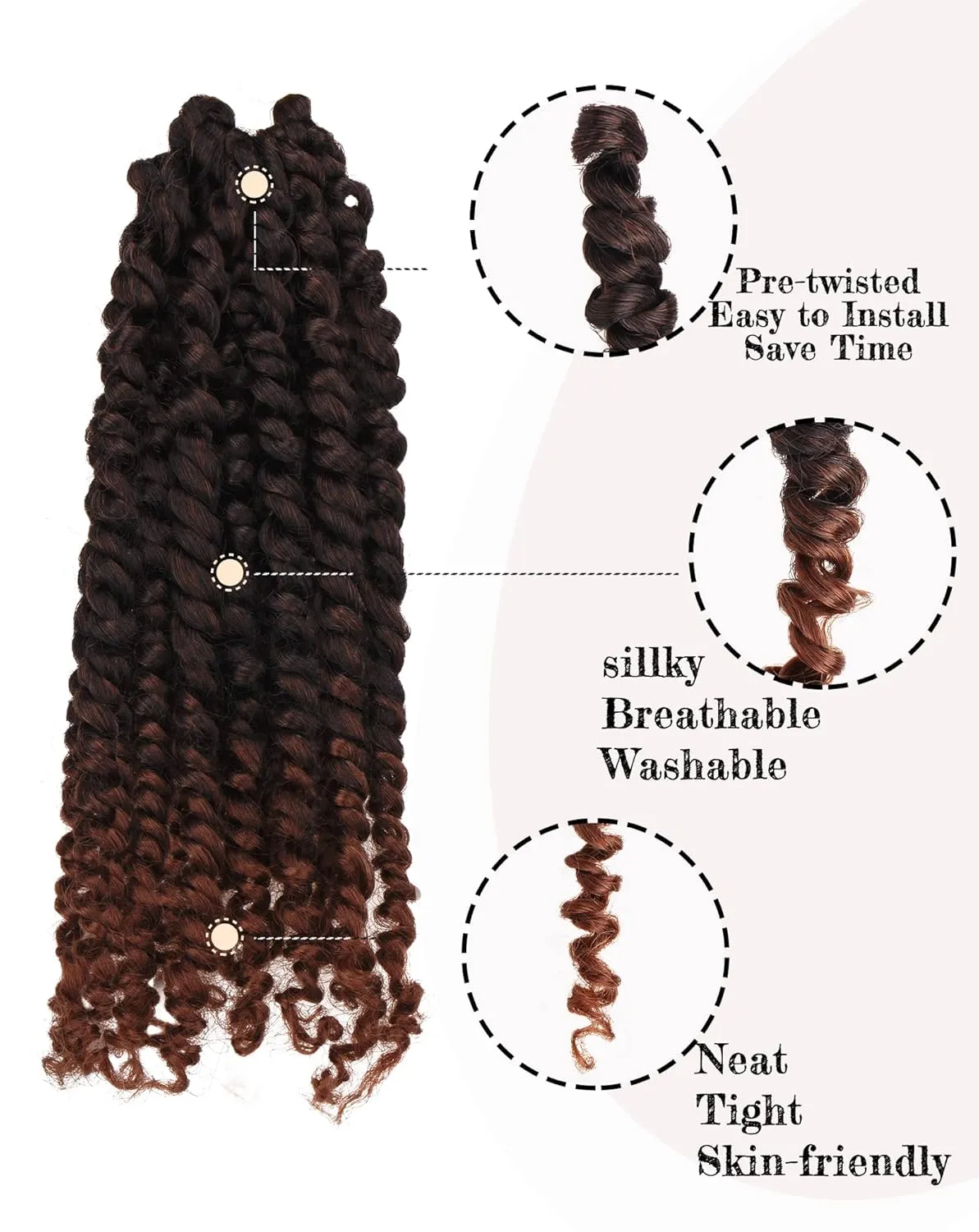 10 Inches 7 Packs Pre Looped Pretwisted Passion Twist Crochet Hair for Black Women and Kids-Ombre Brown,Soft Hair Extensions Braided by Synthetic Spring Kinky Twist Bohemian Curl(10"-7 Packs,T1B/30)