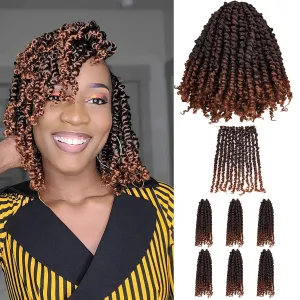 10 Inches 7 Packs Pre Looped Pretwisted Passion Twist Crochet Hair for Black Women and Kids-Ombre Brown,Soft Hair Extensions Braided by Synthetic Spring Kinky Twist Bohemian Curl(10"-7 Packs,T1B/30)