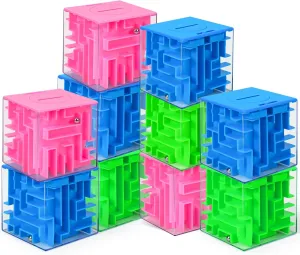 10 Pack Money Maze Puzzle Gift Boxes(3 Colors), 3D Mazes Magic Cube Money Puzzle Box Toy Set Brain Teasers for Kids Teens and Adults Birthday Party Favors Easter Basket Fillers