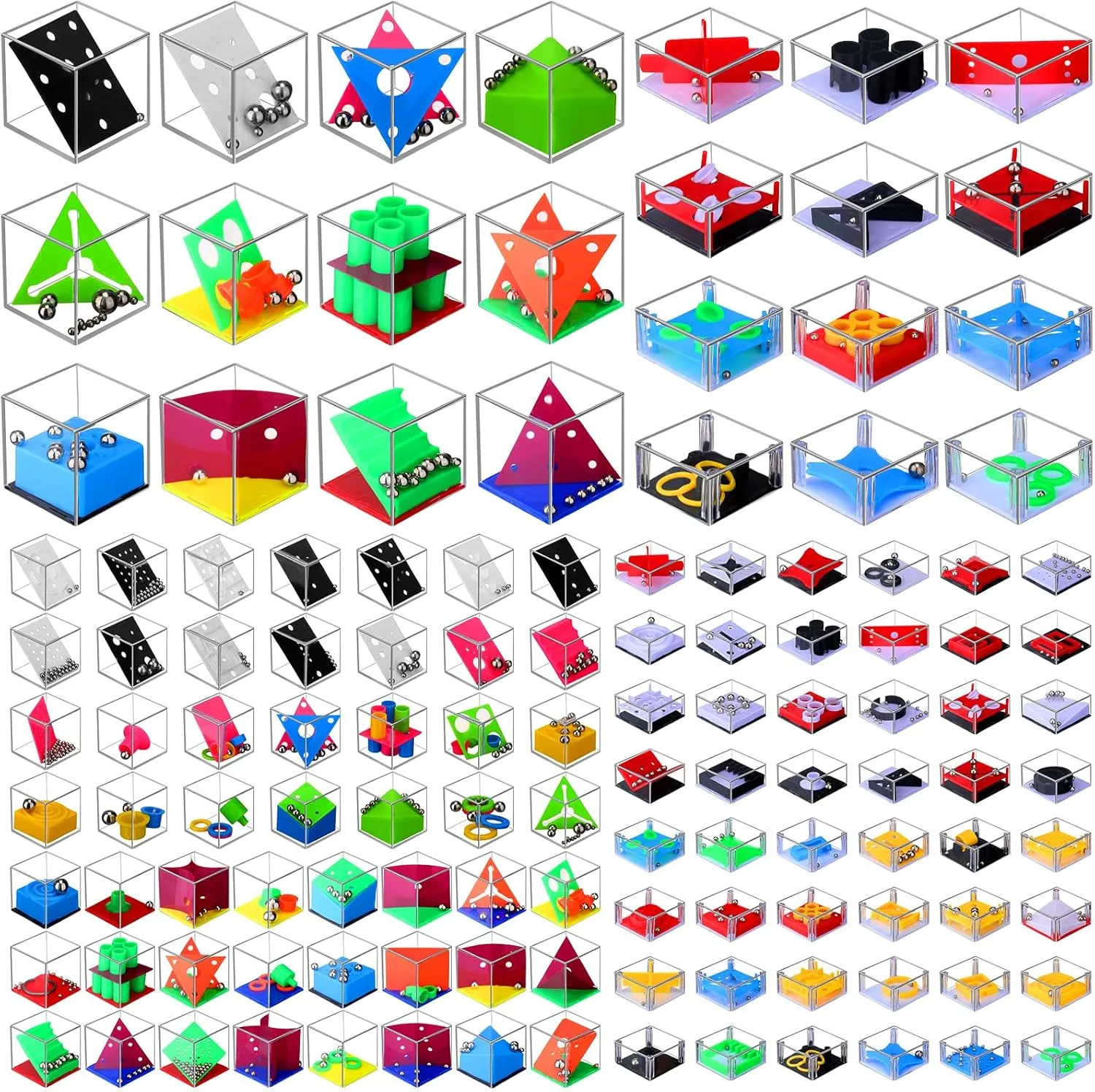 100 Pcs Brain Teaser Puzzle Cubes Mini Puzzle Party Favor Balance IQ Games Cubes Box Bulk Stocking Goodie Bag Stuffers for Maze Games Prizes Educational Gifts