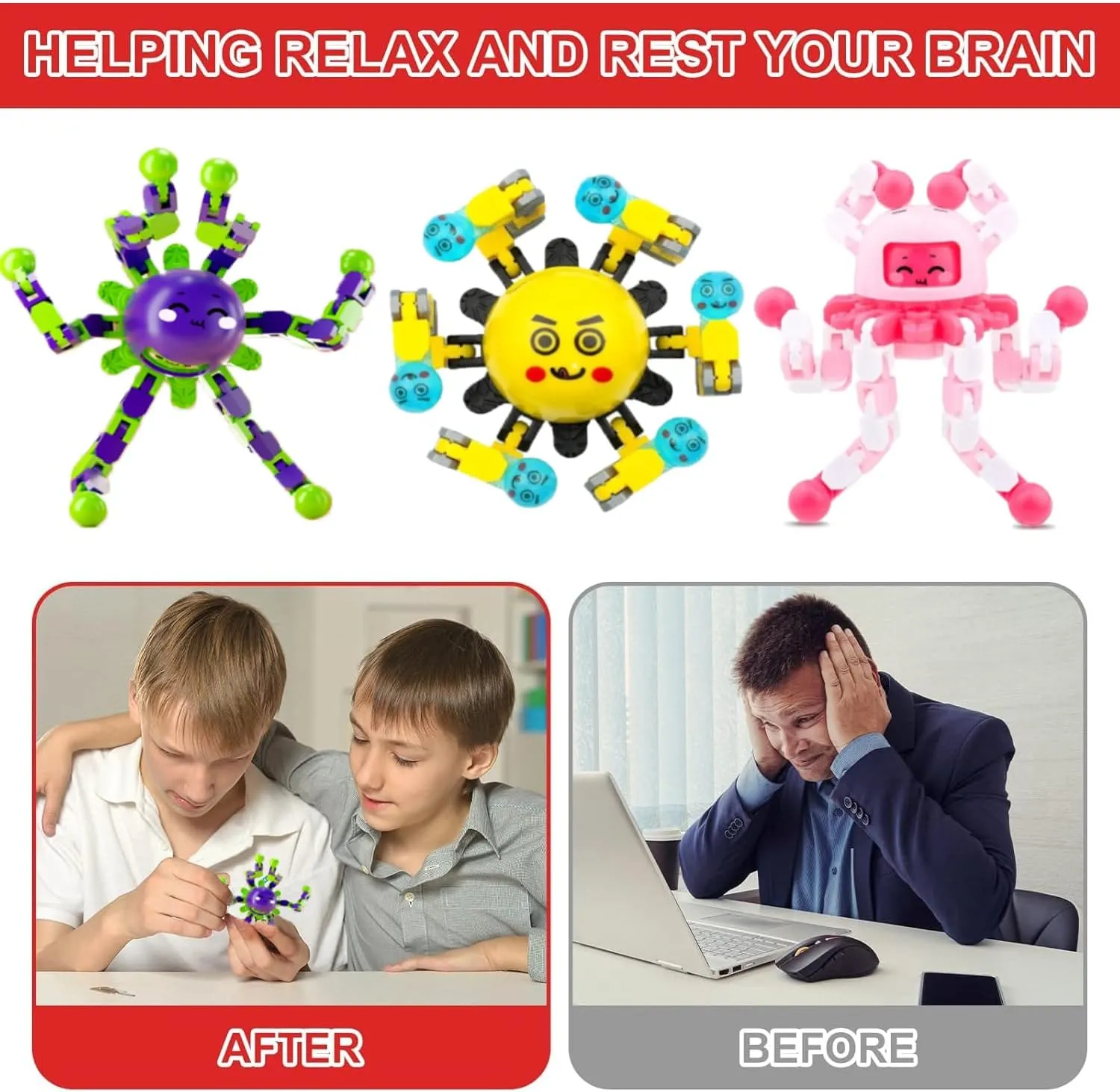 100 Pcs Transformable Fidget Spinner Toys for Kids, Stress Relief Sensory Toys for Autism ADHD, Birthday Party Favors, Easter Basket Essentials, Classroom Prizes, Stocking Stuffers for Boys Girls