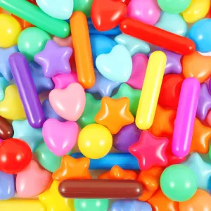 100 Pieces Pit Balls for Kids Star Heart Round Long Shape Plastic Balls for Toddler Playpen Colorful Play Toy for Crawl Tunnel Inflatable Pool Birthday Party Decoration