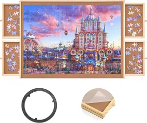 1000 Piece Wooden Jigsaw Puzzle Table - 4 Drawers, Rotating Puzzle Board | 30” X 22” Jigsaw Puzzle Board | Puzzles Cover Included - Portable Puzzle Tables for Adults and Kids