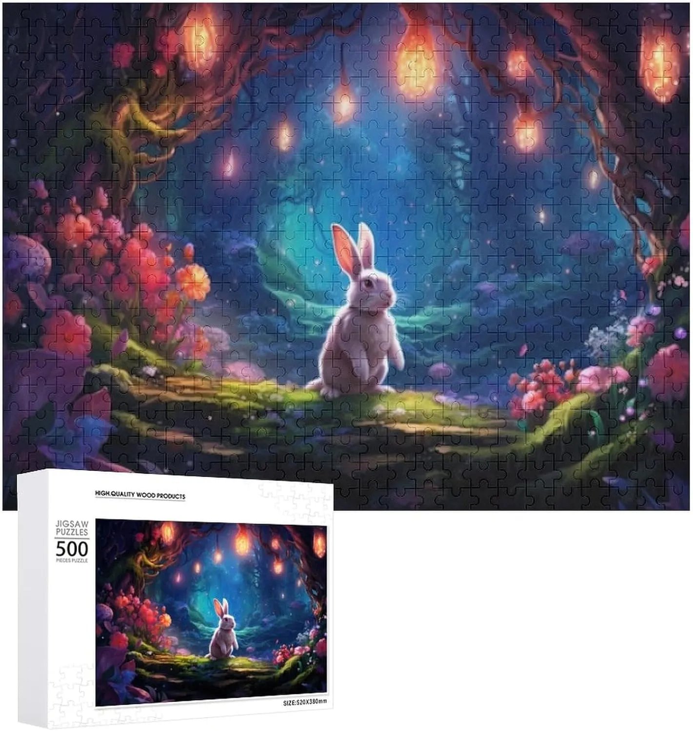 1000 Pieces Puzzles for Adults - Fantasy Magic Easter Bunny Character Sky Wooden Puzzles Educational Fun Intellectual Jigsaw,Game Decompression Toys for Kids