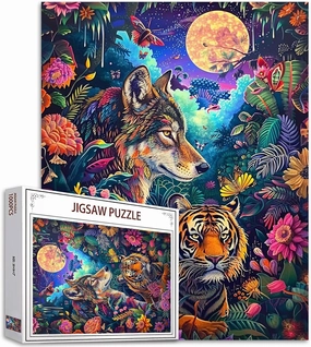 1000 Piece Jigsaw Puzzles for Adults Forest King Tiger Painting Jigsaw Puzzle Animal Wolf Puzzles for Challenging Family Activity Game Forest Jungle Art DIY Puzzle Wall Decor Boho Gifts(Colorful)