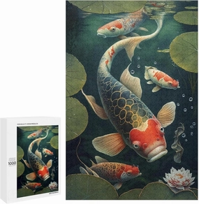1000 Pieces Jigsaw Puzzle Adults,Wooden Puzzles,Lotus Koi Fish Puzzle-Adult Stress Relief Educational Toys-Fun Family Game-Wall Art-Colorful Puzzles for Home Decoration