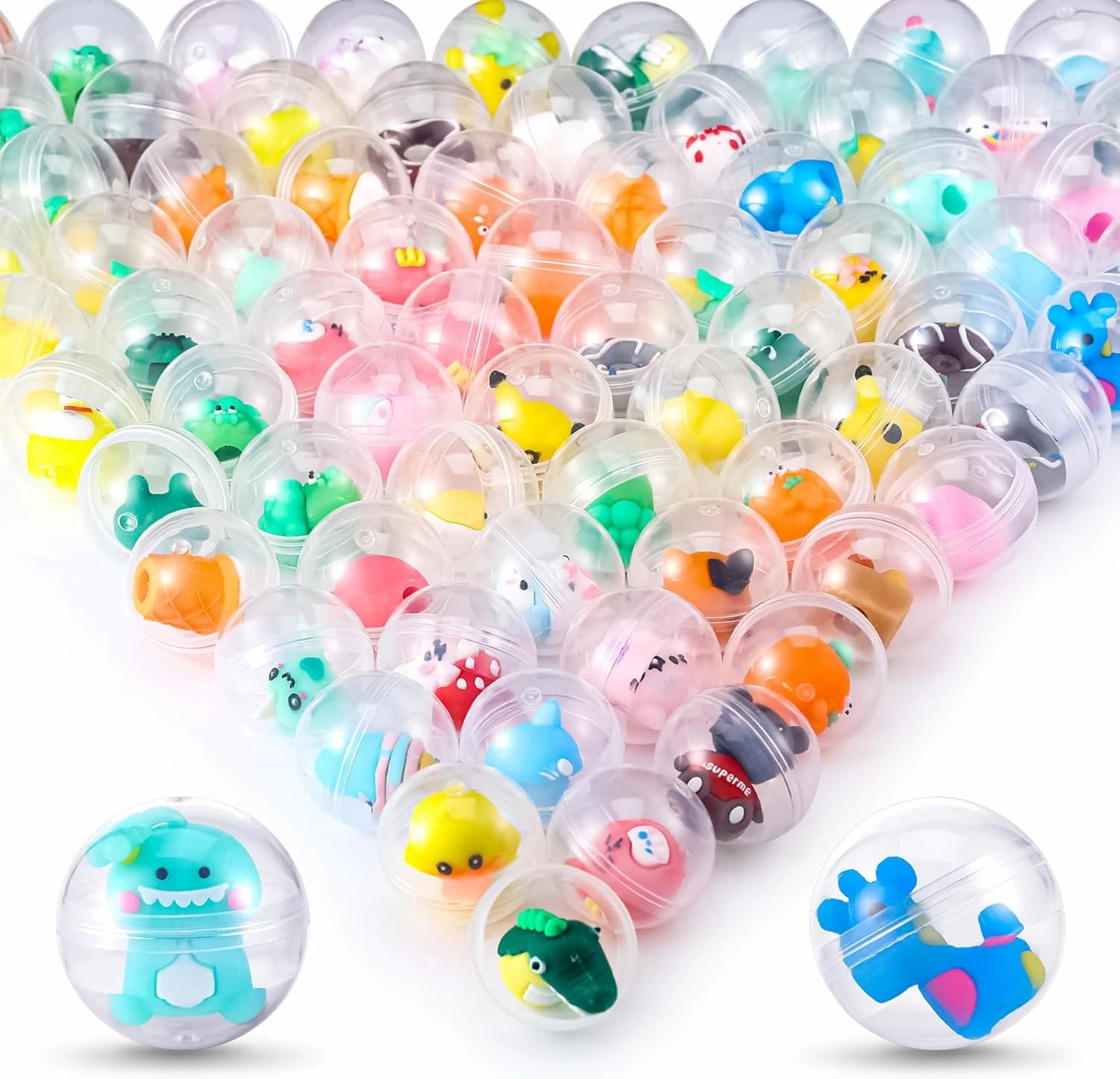 100 Pack Gumball Vending Machine Capsules with Cute Cartoon Mini Toy Small Filled Toys Capsules for Kindergarten Gift Christmas Easter Basket Stuffers Cute Egg