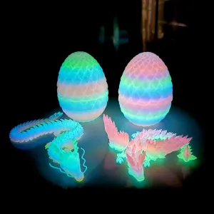10.2inch 2pcs 3D Printed Luminous Dragon Egg Models,Flexible Joint Animal lacertid Figurines, Stress Relief, Fidget restlessness, ADHD Toys, Surprise Fantasy Gifts (yeJB)