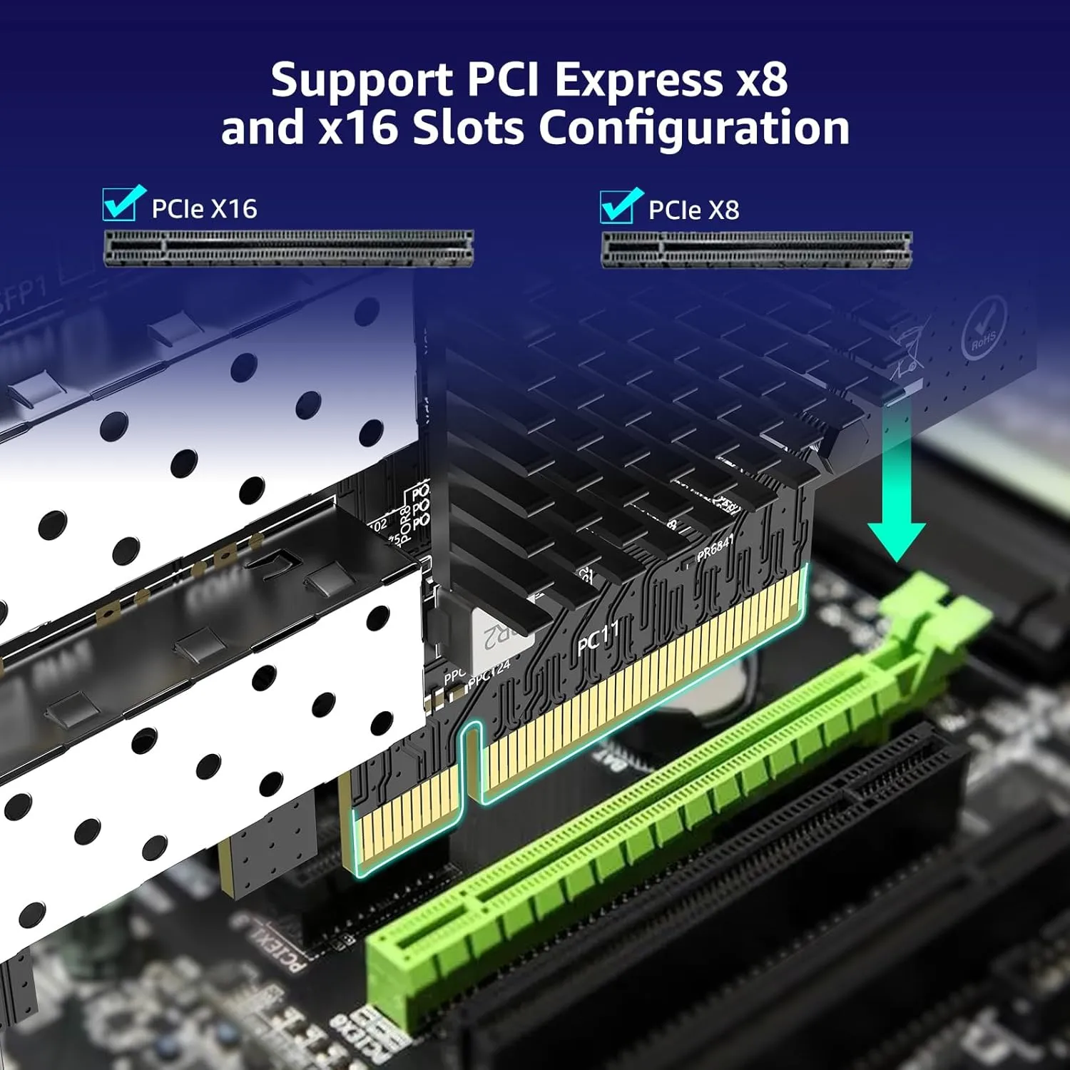 10Gb SFP  PCIe NIC Network Card with Dual 10Gbps SFP  Port, Intel 82599(X520-DA2) Chip, VIMIN 10G Ethernet LAN Adapter Support Windows7/8/10/11/Linux/VMware, Compatible with PCI Express X8 & X16