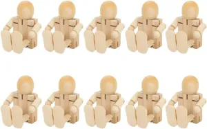 10PCS Toy People Set Unfinished Wood Toys Wooden Craft People Figures Unfinished Wooden Figures Kit Joint Adjustables Robot Paintable Childrens Early Learning Doll Toy Home Decoration
