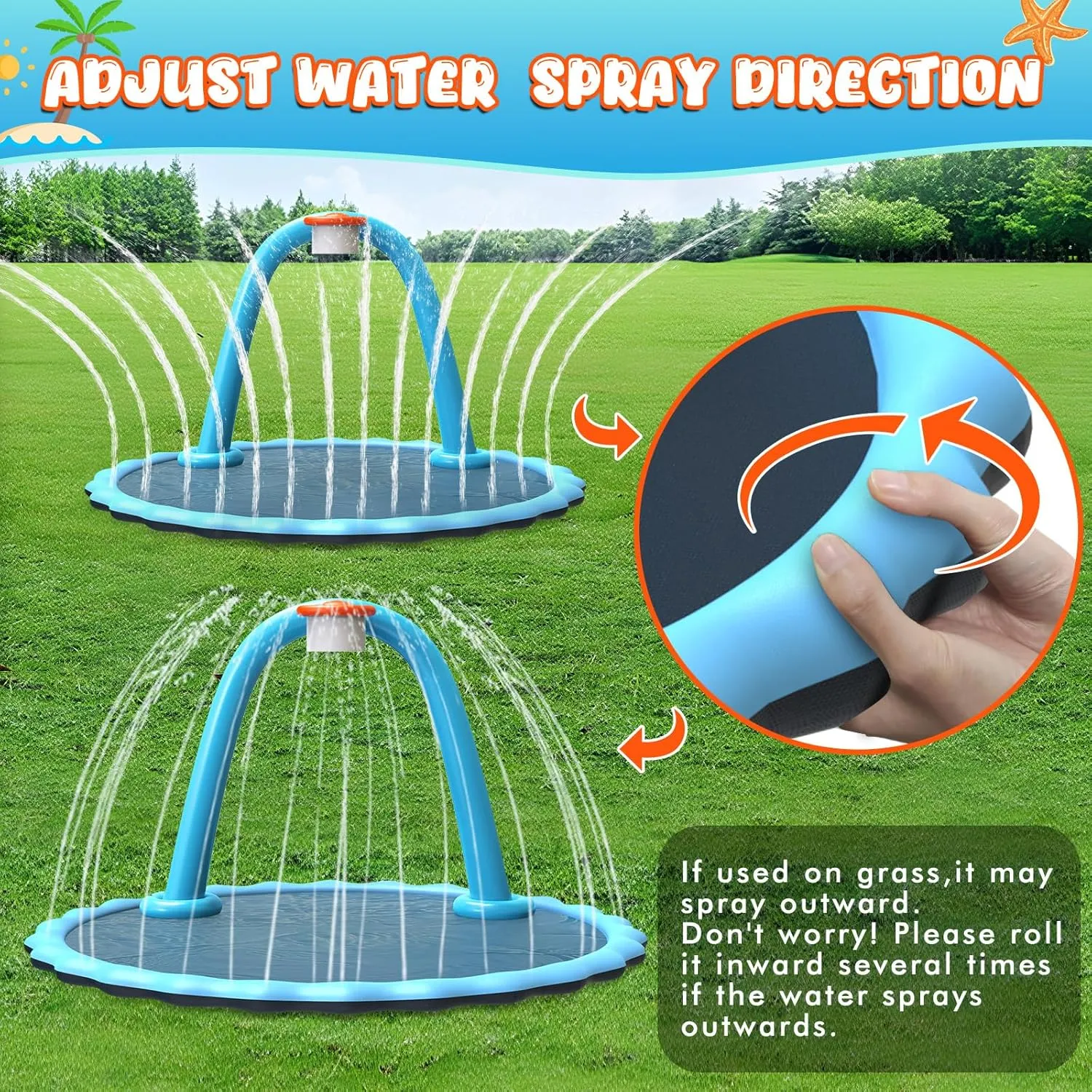 110'' Splash Pad with Ball, Basketball Hoop & Arch, Outdoor Water Mat for Kids, Dogs & Adults, Non-Slip Thickened Sprinkler Pad for Backyard Summer Fun