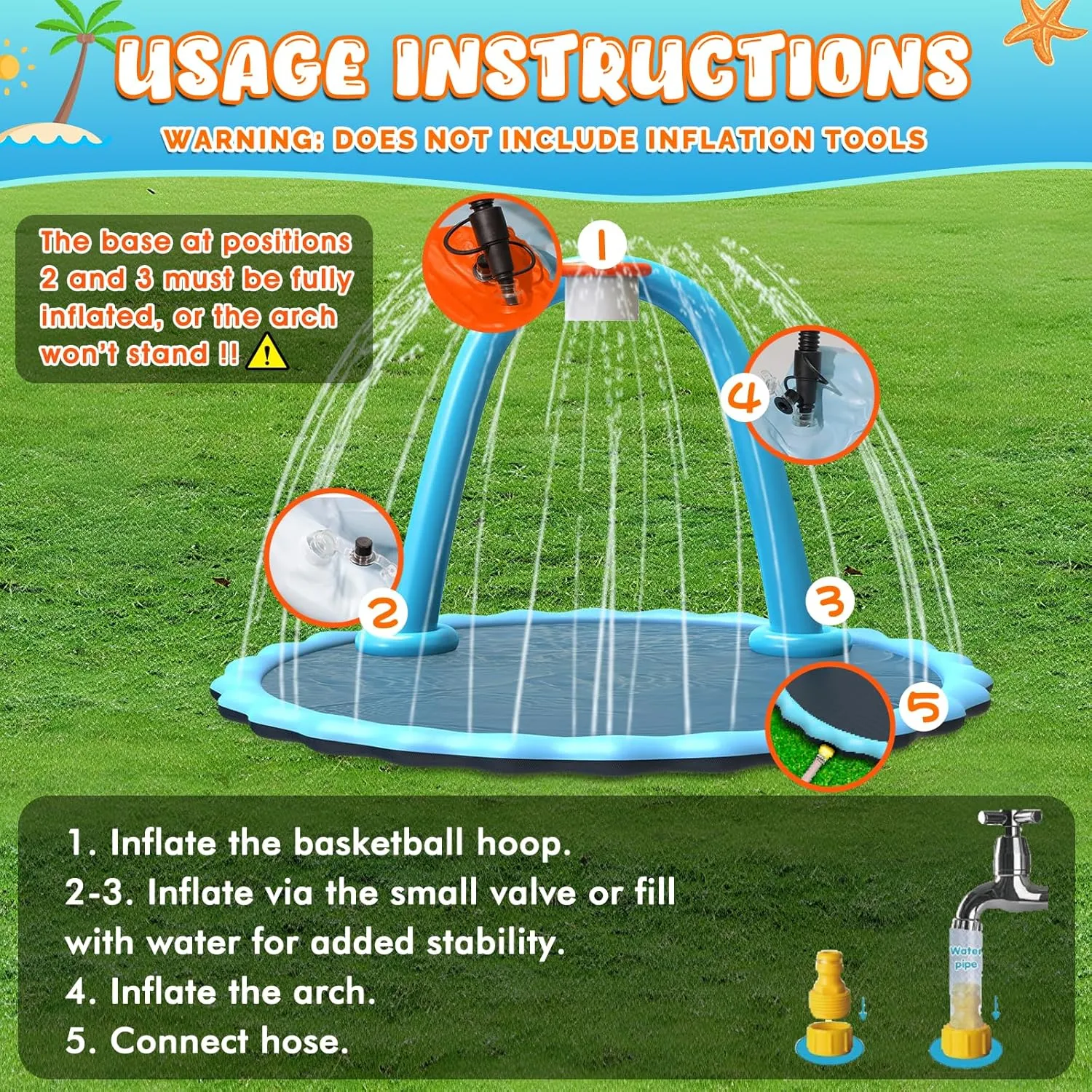 110'' Splash Pad with Ball, Basketball Hoop & Arch, Outdoor Water Mat for Kids, Dogs & Adults, Non-Slip Thickened Sprinkler Pad for Backyard Summer Fun