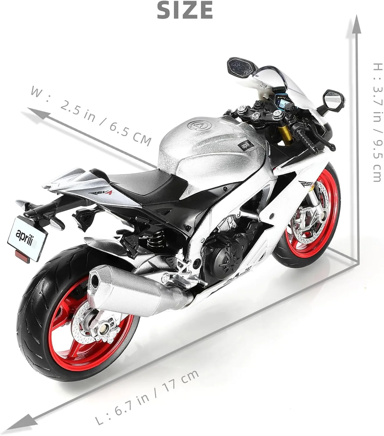 1:12 Motorcycle Model Toy for Aprilia RSVA RR1000 Metal Die-cast with Plastic Motorcycle Model No Assembly Required Mini Finished Moto Gift for Adult（Silver）