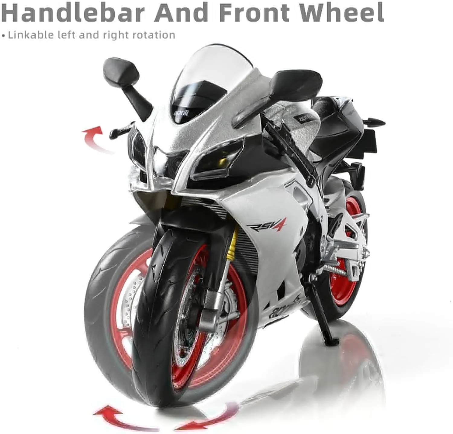 1:12 Motorcycle Model Toy for Aprilia RSVA RR1000 Metal Die-cast with Plastic Motorcycle Model No Assembly Required Mini Finished Moto Gift for Adult（Silver）