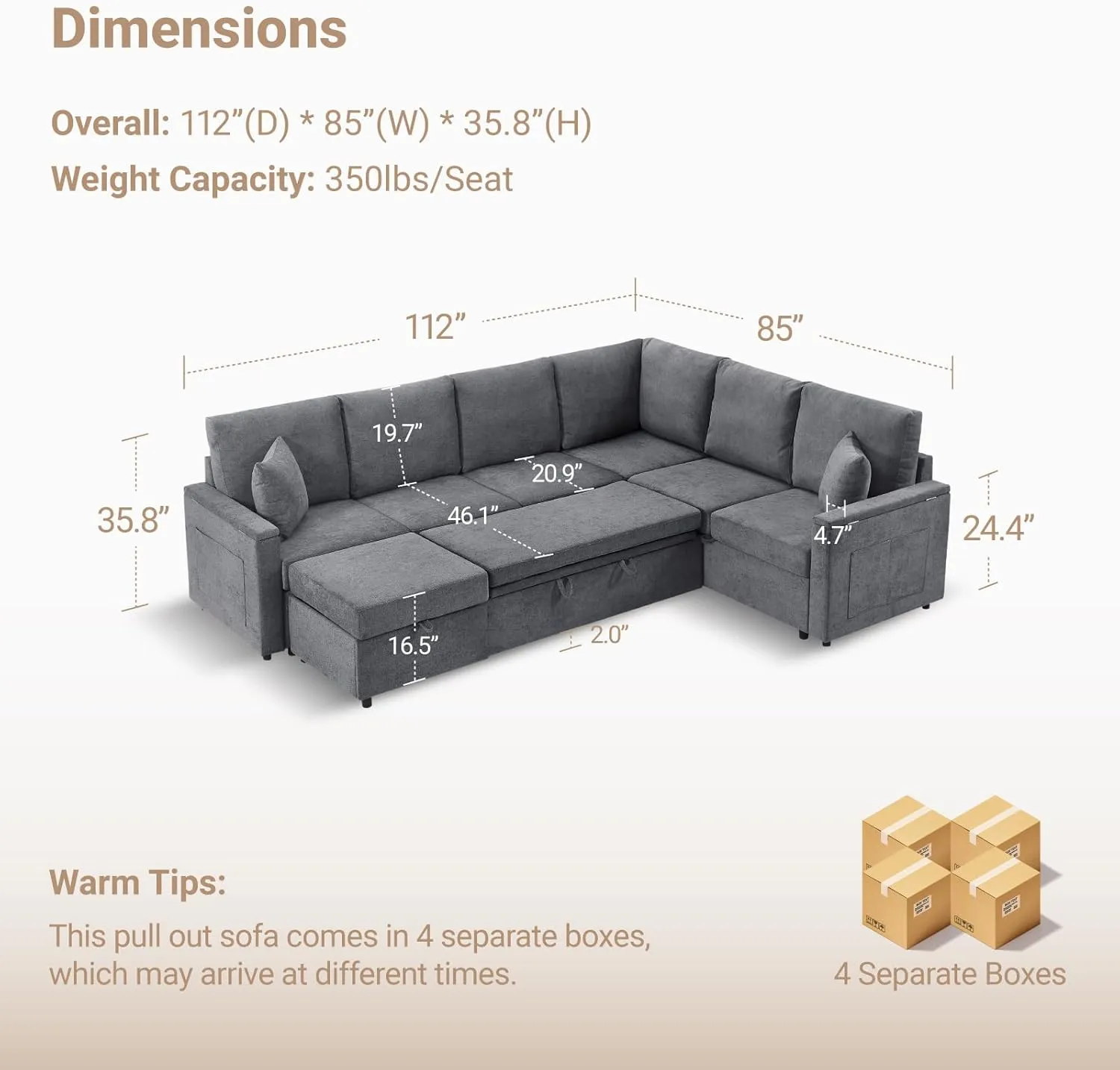 112'' Sectional Sleeper Sofa with Pull Out Bed, 8 Storages U Shaped 7 Seater Modular Sectional Sofa Comfy Sectional Couches for Living Room, Pet-Friendly Couch Bed (Linen, Grey