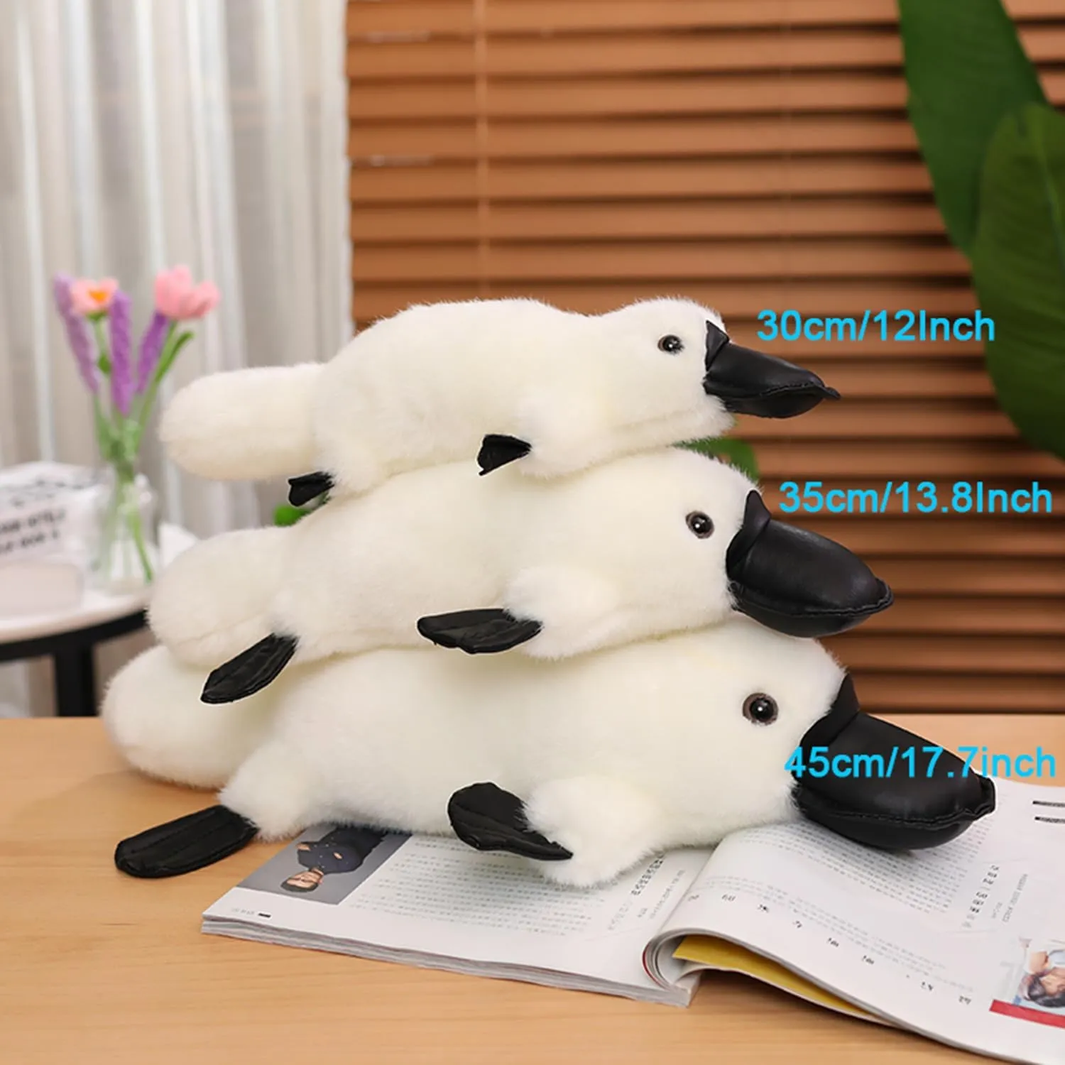 12 Inch Long Fluffy Realistic Look Stuffed Platypus Animal Soft Plush Platypus Figure Toys Kawaii Platypus Plushies Duckbill Gift for Kids and Lovers (White)