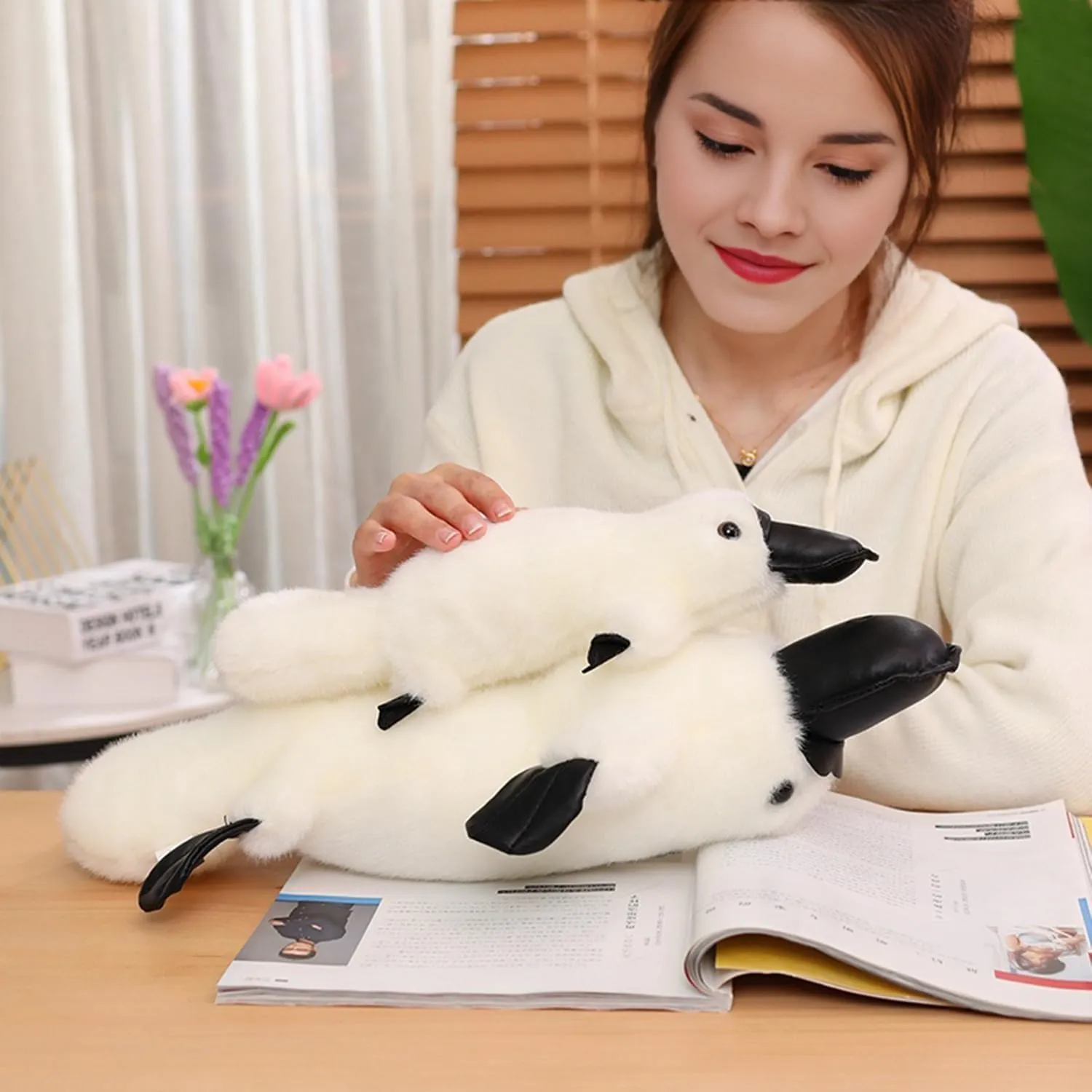 12 Inch Long Fluffy Realistic Look Stuffed Platypus Animal Soft Plush Platypus Figure Toys Kawaii Platypus Plushies Duckbill Gift for Kids and Lovers (White)