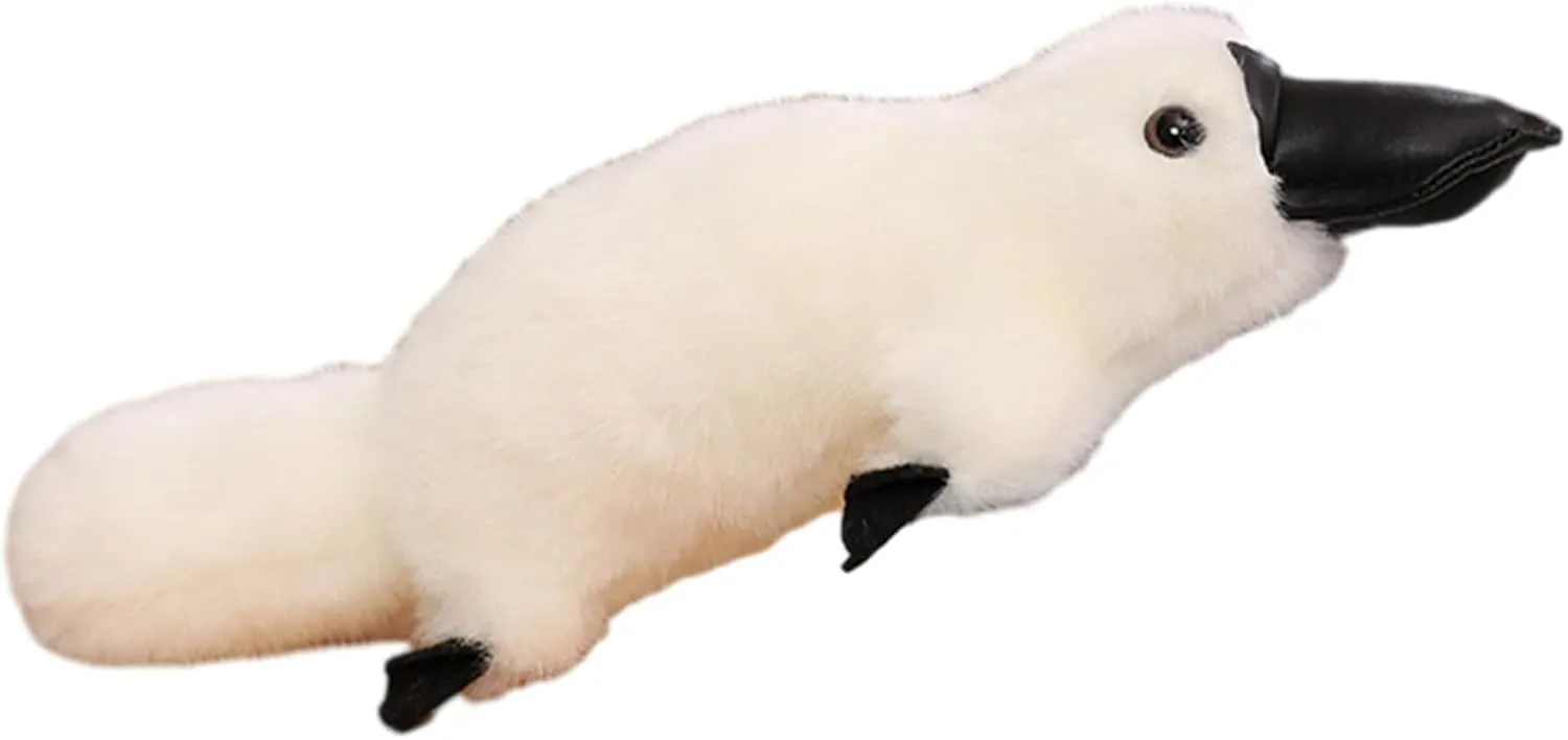 12 Inch Long Fluffy Realistic Look Stuffed Platypus Animal Soft Plush Platypus Figure Toys Kawaii Platypus Plushies Duckbill Gift for Kids and Lovers (White)