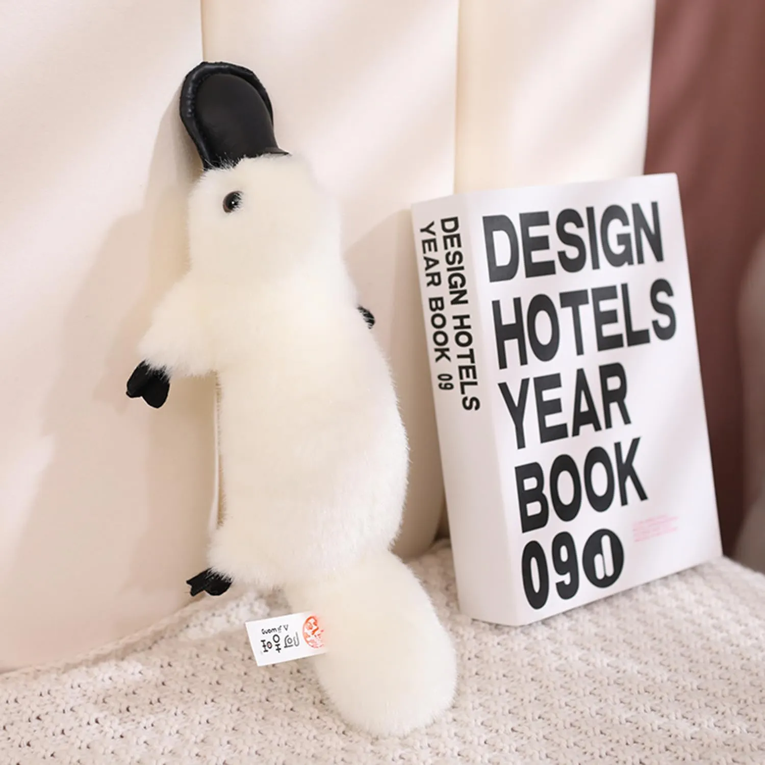 12 Inch Long Fluffy Realistic Look Stuffed Platypus Animal Soft Plush Platypus Figure Toys Kawaii Platypus Plushies Duckbill Gift for Kids and Lovers (White)