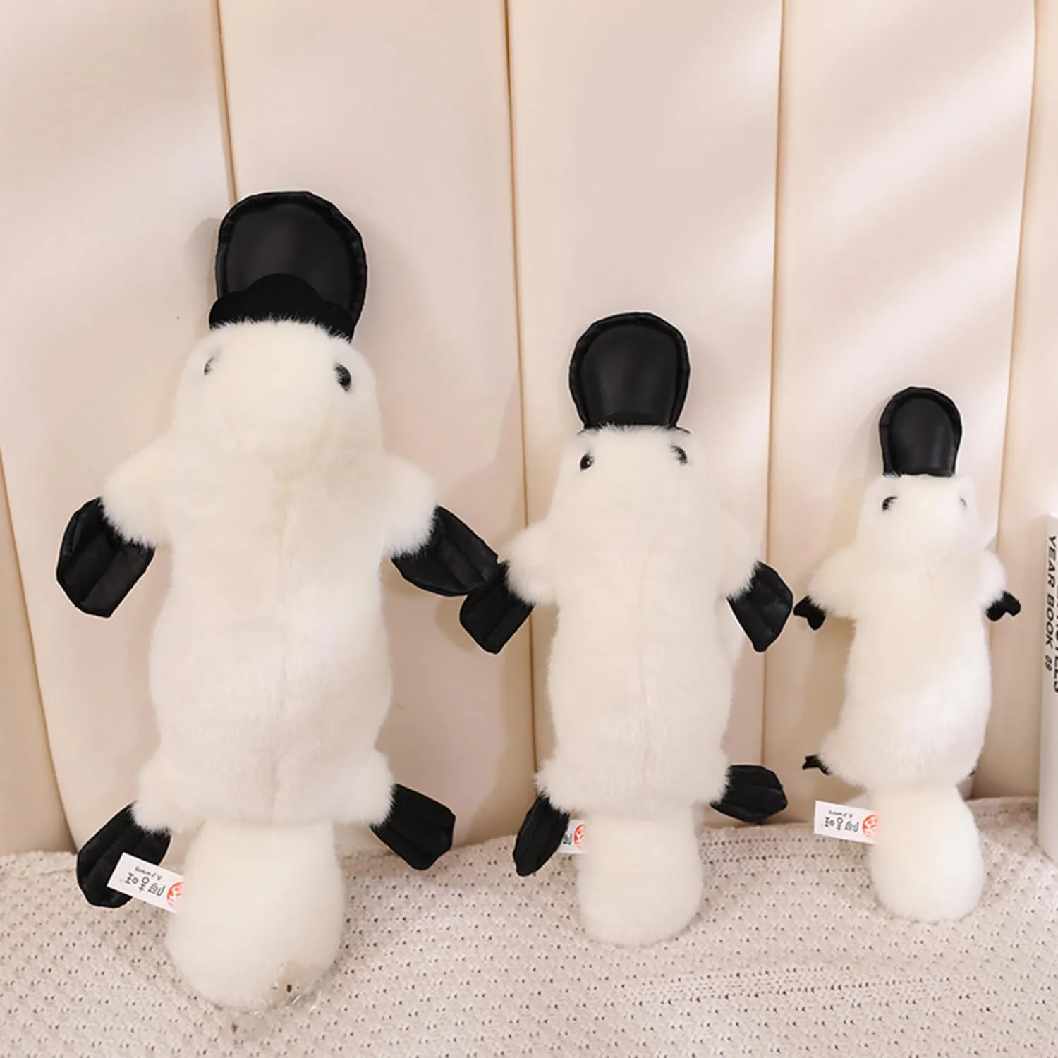 12 Inch Long Fluffy Realistic Look Stuffed Platypus Animal Soft Plush Platypus Figure Toys Kawaii Platypus Plushies Duckbill Gift for Kids and Lovers (White)