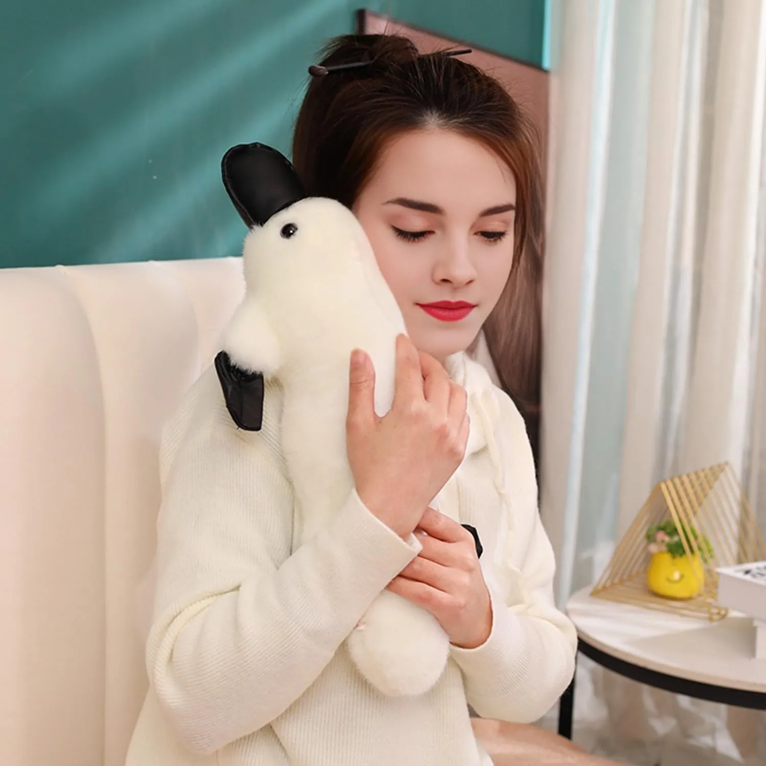 12 Inch Long Fluffy Realistic Look Stuffed Platypus Animal Soft Plush Platypus Figure Toys Kawaii Platypus Plushies Duckbill Gift for Kids and Lovers (White)