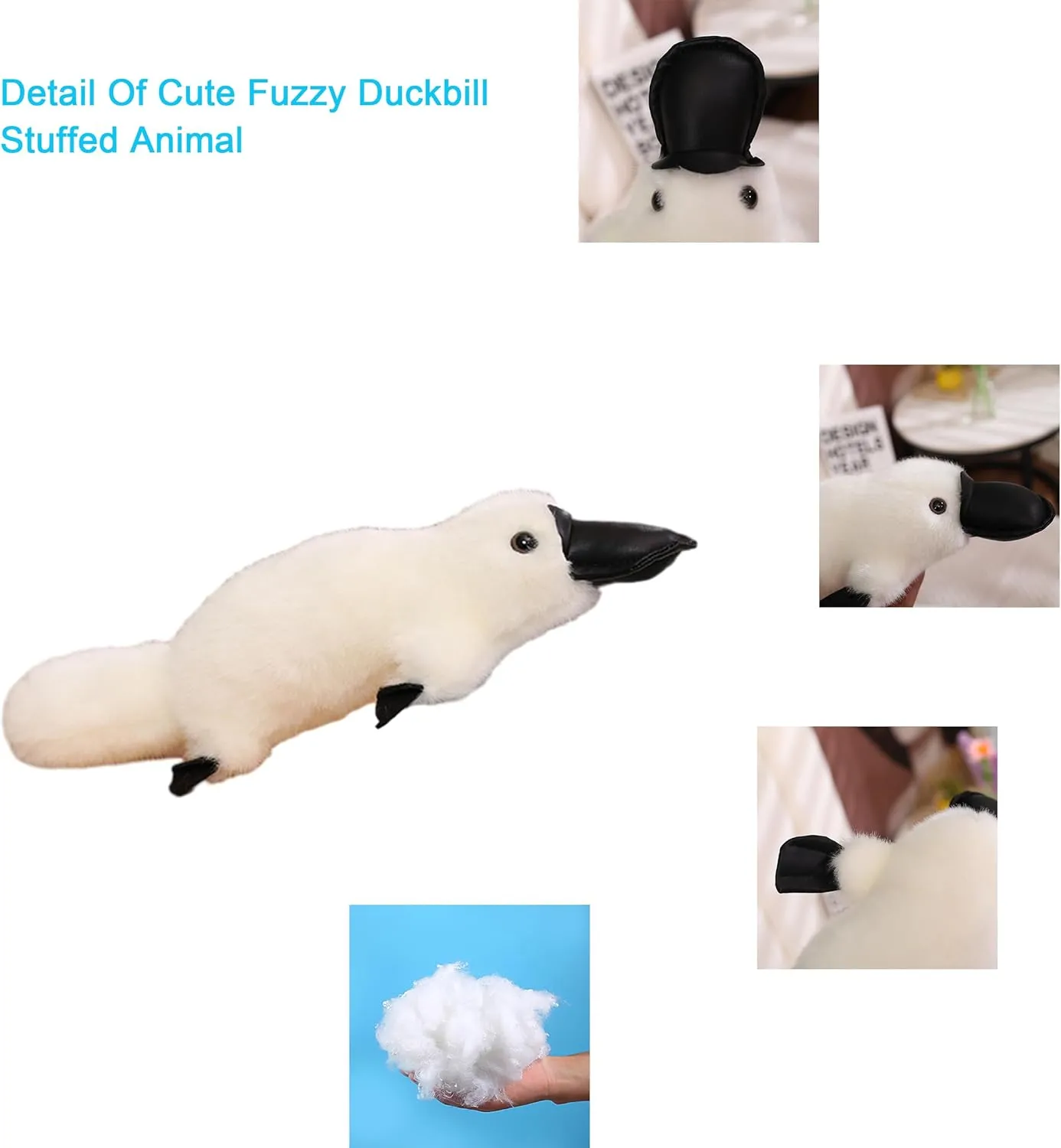 12 Inch Long Fluffy Realistic Look Stuffed Platypus Animal Soft Plush Platypus Figure Toys Kawaii Platypus Plushies Duckbill Gift for Kids and Lovers (White)