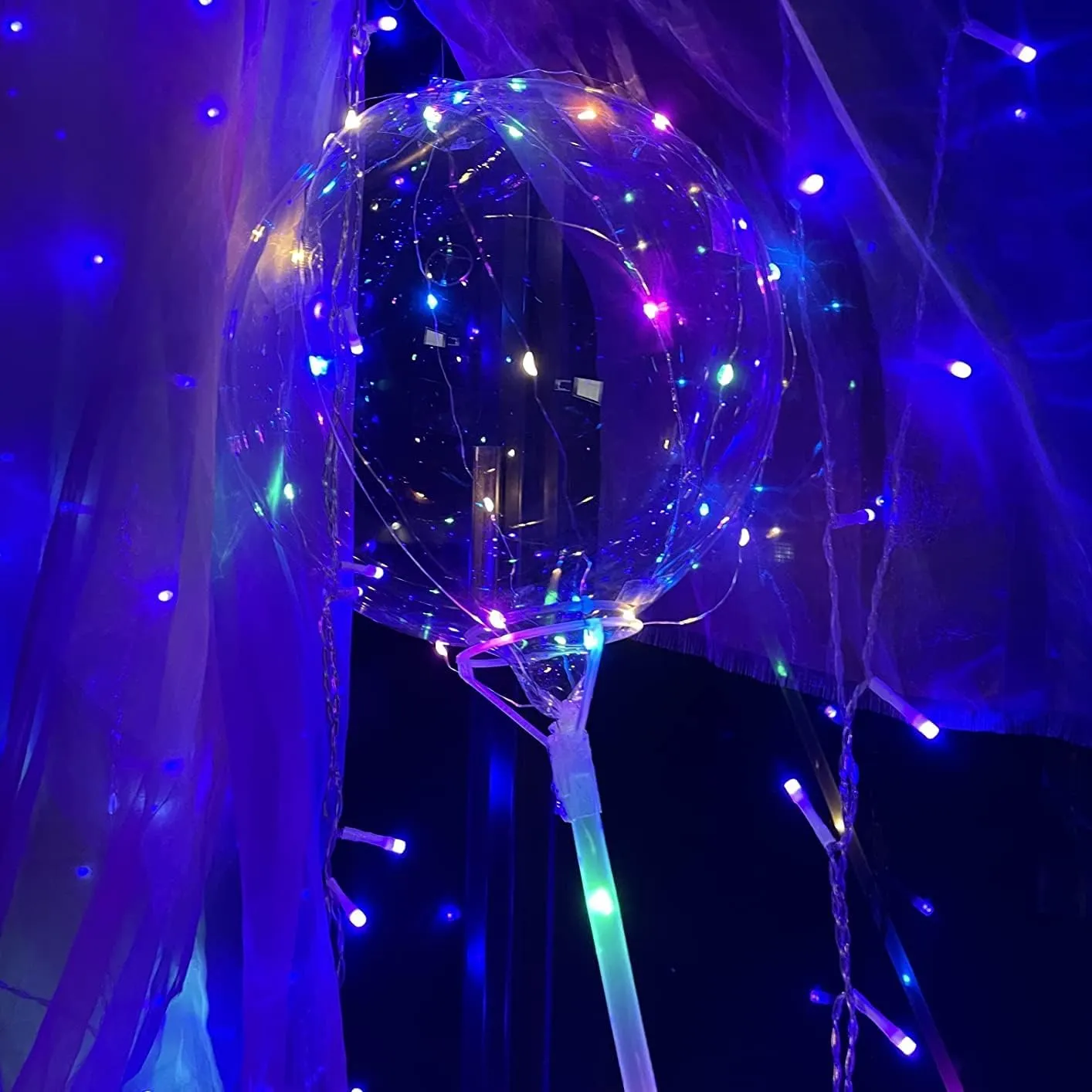 12 Pack Big Light Up BOBO Led Balloons with Sticks - Clear Balloons with Lights, Glow in the Dark, Flicker in the Daylight - Perfect Glow Party Supplies for Birthday, Wedding, Graduation, Multicolor