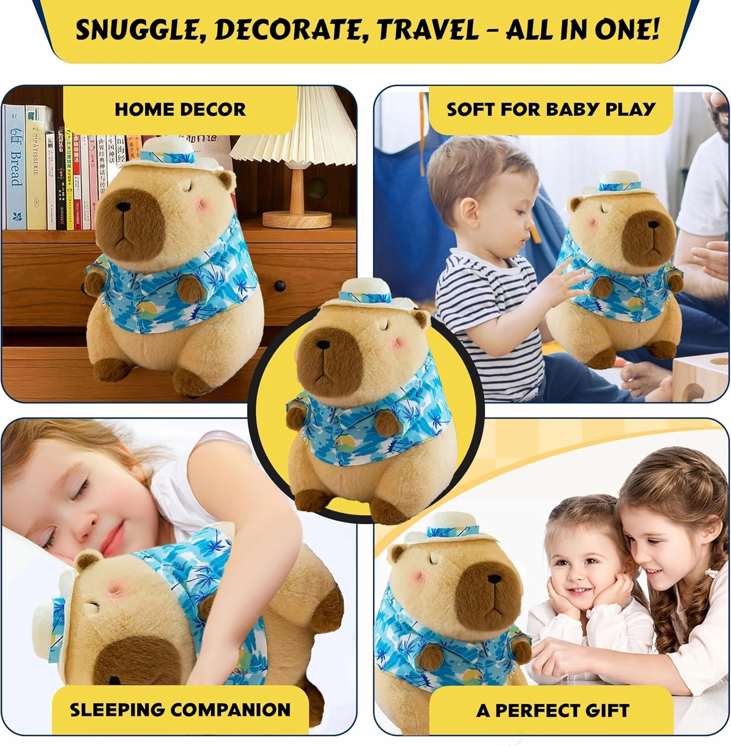 12 Inch Cute Animal Capybara Plush Toy with Tropical Shirt, Cute Animal Plush, Cute Doll Gift for Kids for Girls/Boys, Kawaii Anxiety Stuffed Animal Plushie, Bedtime Huggable Companion