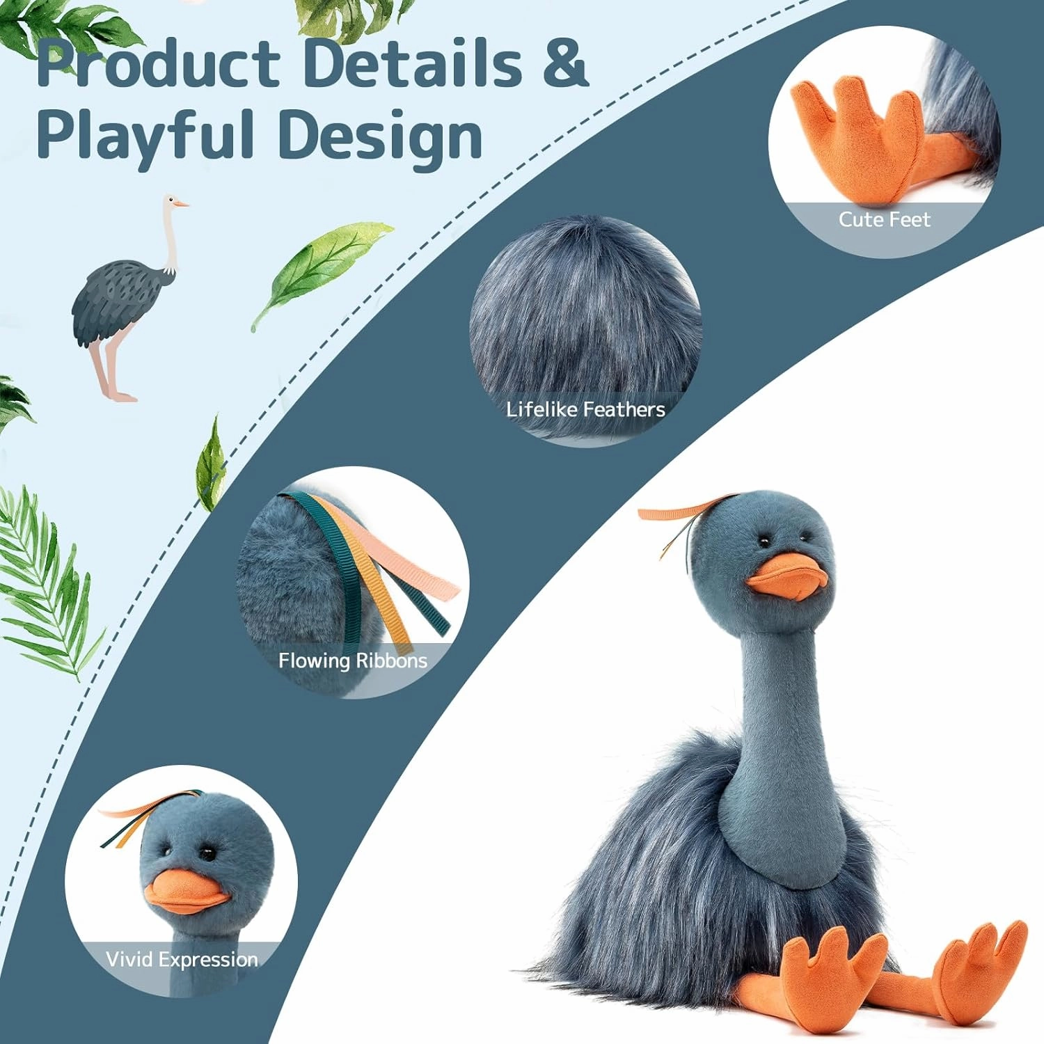12" Plush Ostrich Stuffed Animals Ostrich Plush Animal Toys Soft Plush Toy for Kids Adults