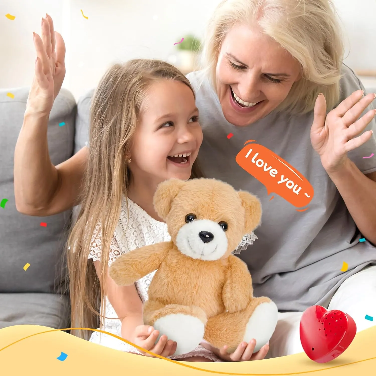 12" Heartbeat Recordable Teddy Bear,Voice Recorder Plush Toy Stuffed Animal Soft Fuzzy Doll Gifts Messages Recording Playback for Kids Birthday Children's Day