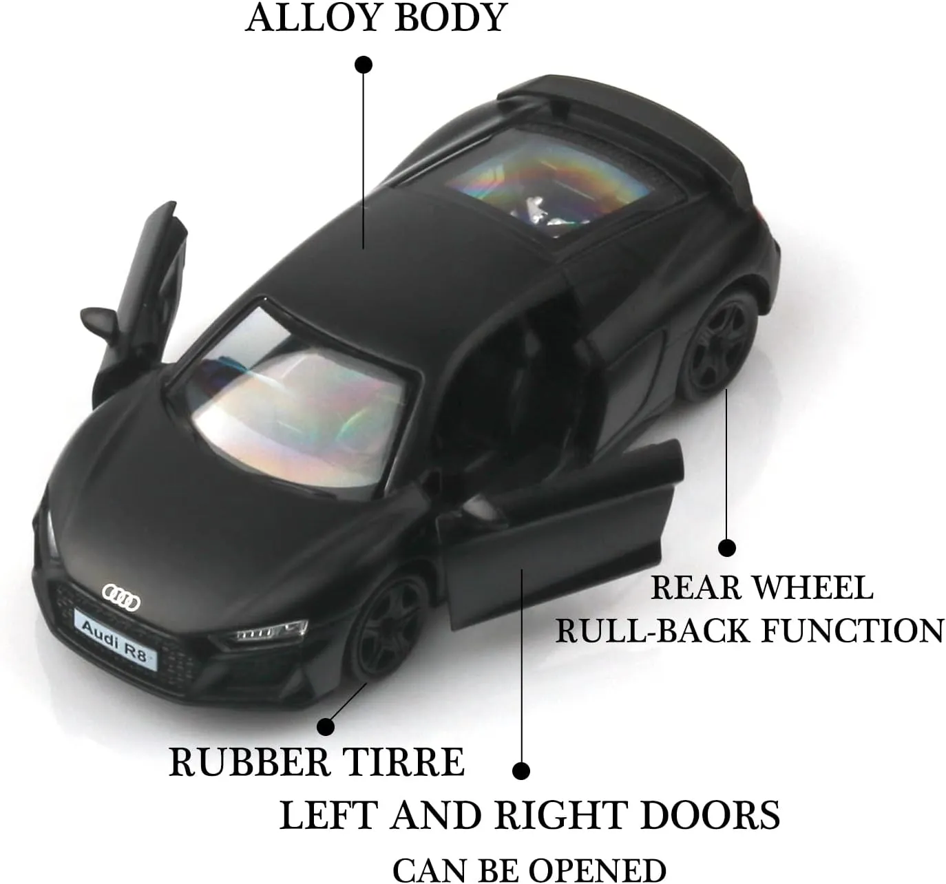 1/36 Scale Audi R8 Diecast Model Cars,Pull Back Vehicles Toy Cars,Cars Gifts for Boys Girls (Matte)