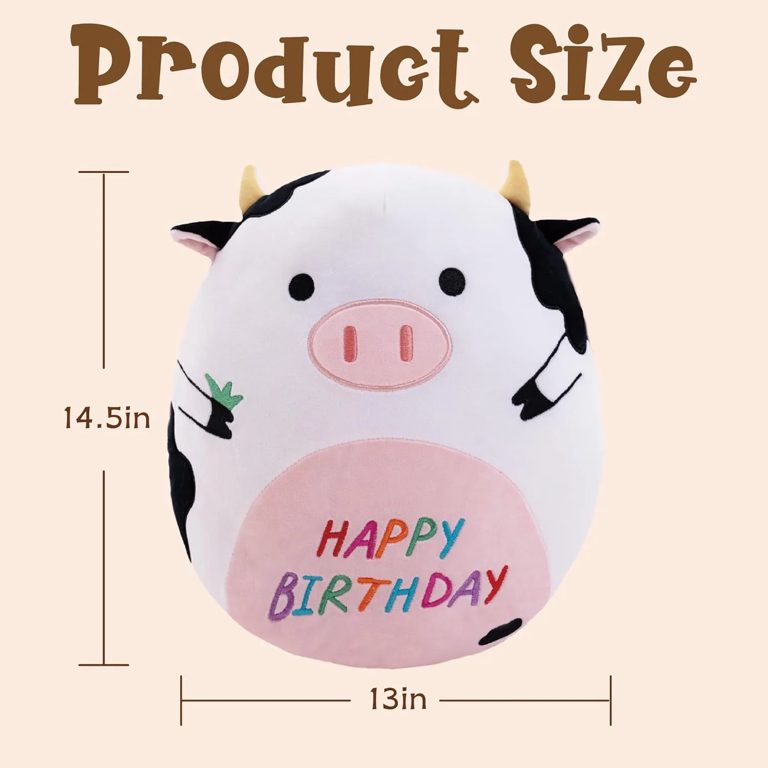 14.5" Birthday Cow Plush Pillow Black Cow Stuffed Animal Cute Soft Body Pillow Hugging Doll Toy Home Happy Birthday Decoration Gifts for Kids Girls and Boys