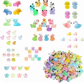 146PCS Luminous Mini Resin Animals Miniature Figurines Glow in The Dark Micro Landscape Ornament