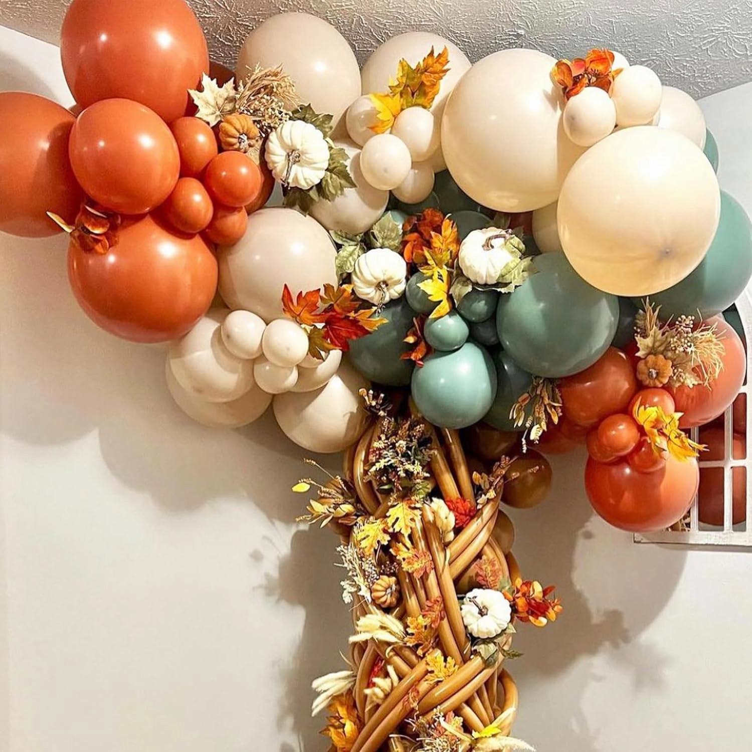 155 Pcs Fall Balloons Garland Kit for Autumn Party Decorations,Orange Cocoa Apricot Camel Aqua Balloons Arch Kit for Baby Shower Birthday Thanks Giving Party