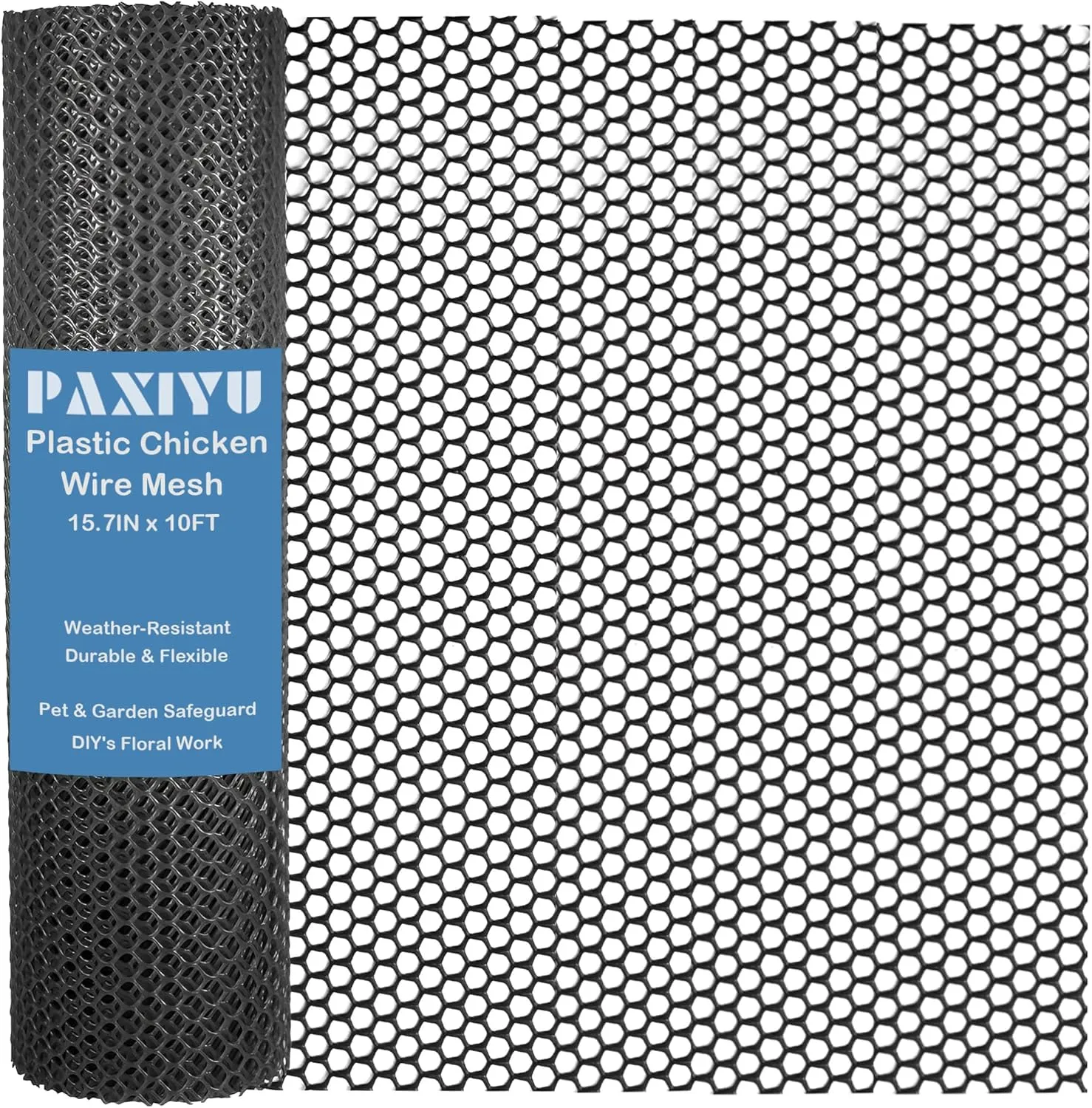 15.7IN x 10FT Black Plastic Chicken Wire Mesh Roll - Durable Plastic Mesh Fence for Poultry, Dogs, Rabbits, Garden & Snake Barrier - Easy to Cut & Install with 14 Zip Ties