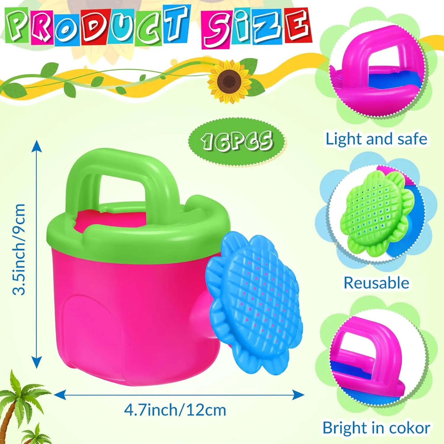 16 Pcs Flower Shape Watering Can for Kids Plastic Sand Beach Bath Toys Small Watering Cans with Handle Sprayer Pot for Children Garden Home Outdoor Sand Beach Playing