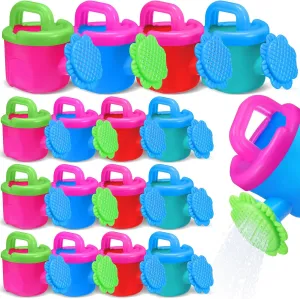 16 Pcs Flower Shape Watering Can for Kids Plastic Sand Beach Bath Toys Small Watering Cans with Handle Sprayer Pot for Children Garden Home Outdoor Sand Beach Playing
