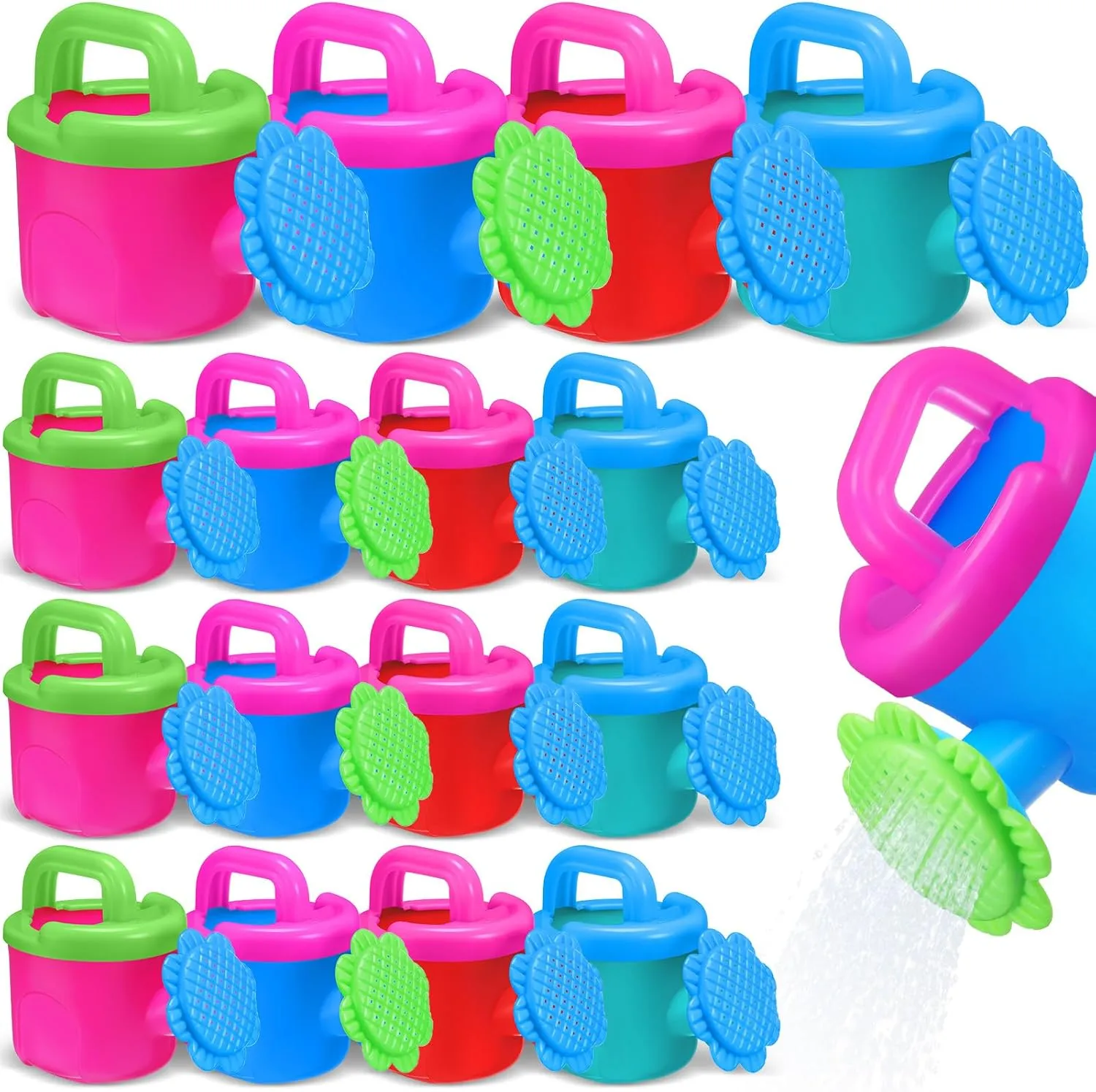 16 Pcs Flower Shape Watering Can for Kids Plastic Sand Beach Bath Toys Small Watering Cans with Handle Sprayer Pot for Children Garden Home Outdoor Sand Beach Playing