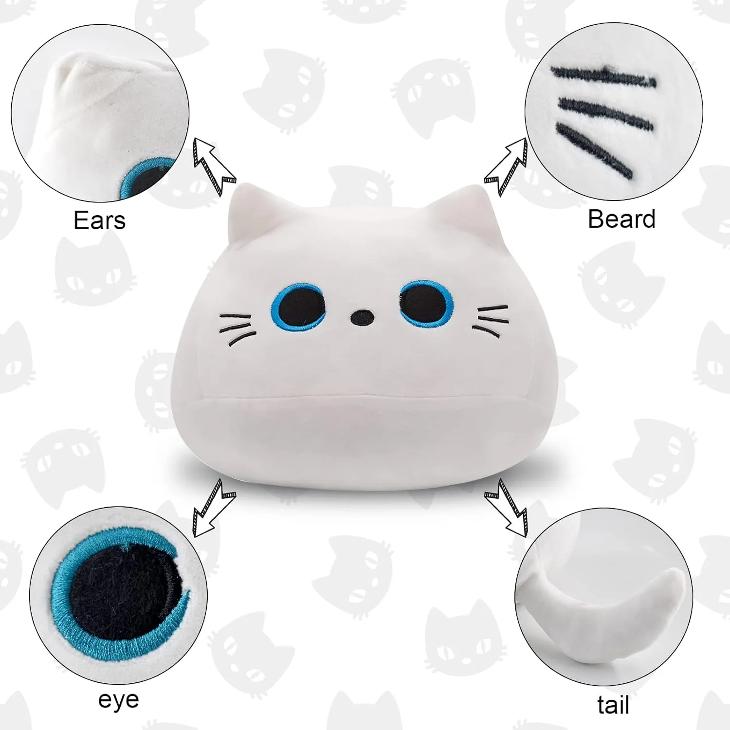 16” White Cat Plush Toys, Cute Cat Pillow Soft Baby Plushies for Kids, Cat Stuffed Animals Kawaii Plush Toys Gift for Boys Girls (White, 16 Inch)