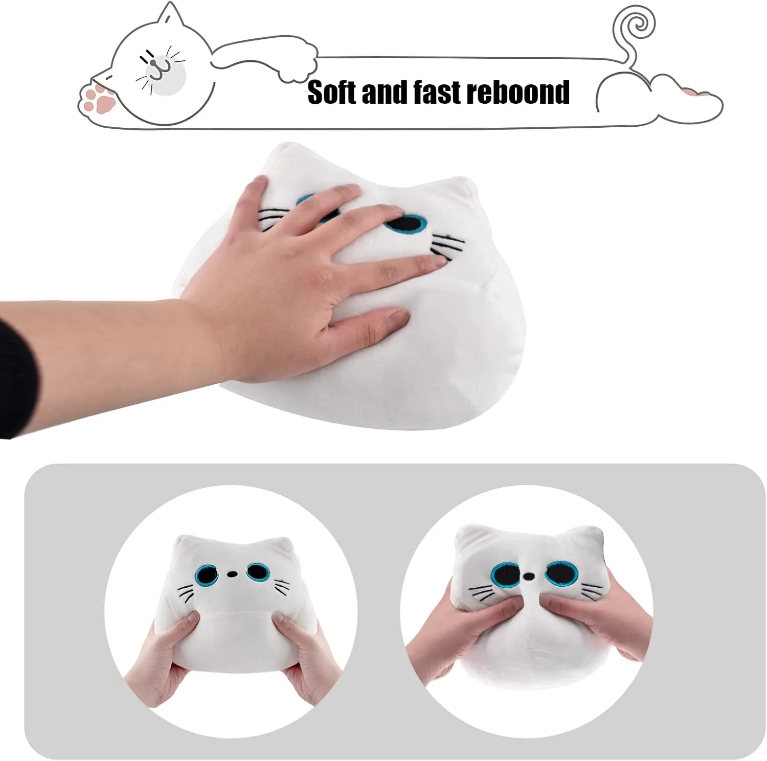 16” White Cat Plush Toys, Cute Cat Pillow Soft Baby Plushies for Kids, Cat Stuffed Animals Kawaii Plush Toys Gift for Boys Girls (White, 16 Inch)
