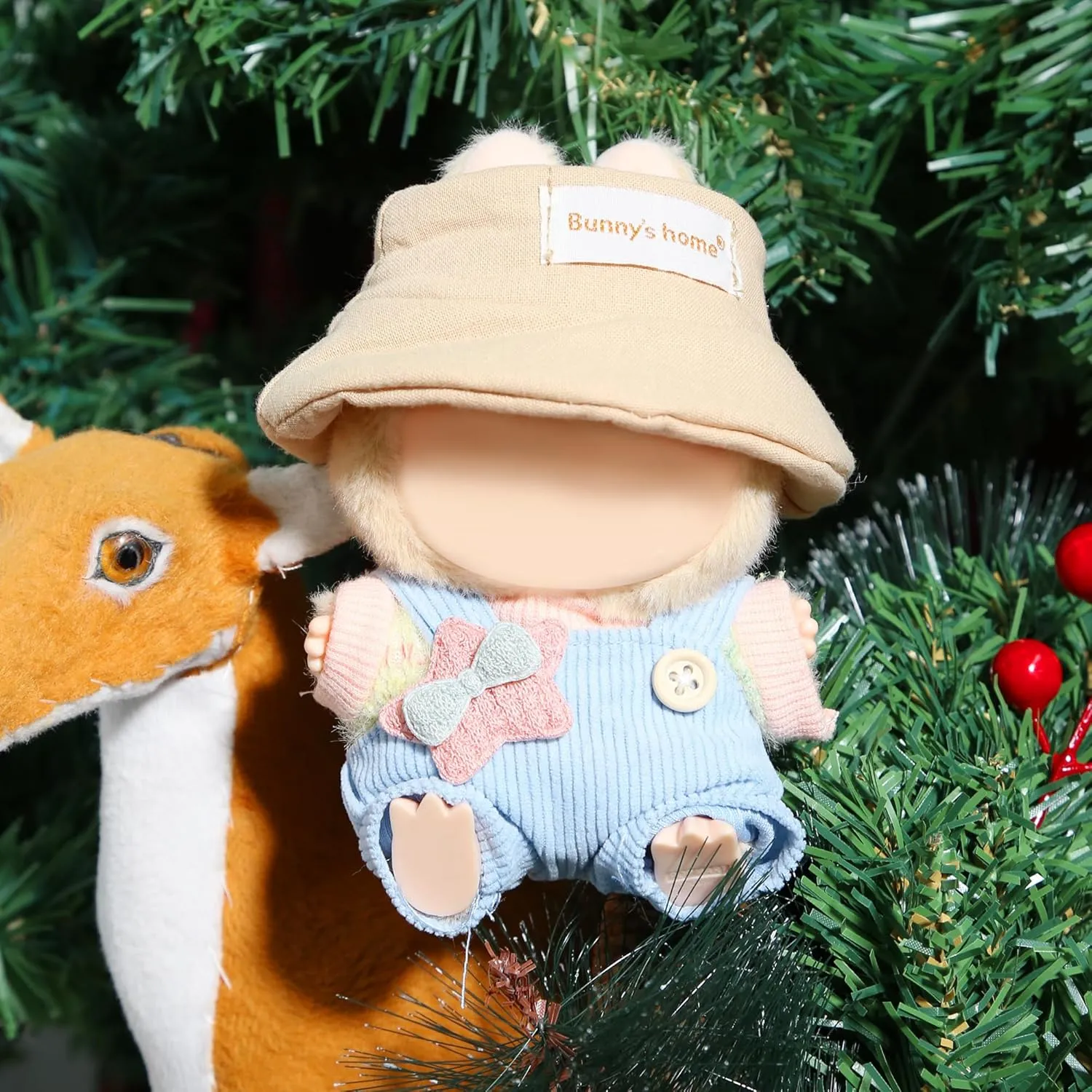 17cm Doll Clothes - Kawaii Chic Style Set for 17cm Dolls, Cute Doll Outfit with Accessories - Colorful T-Shirt   Star Light Blue Romper   Oatmeal Hat (NO Doll)