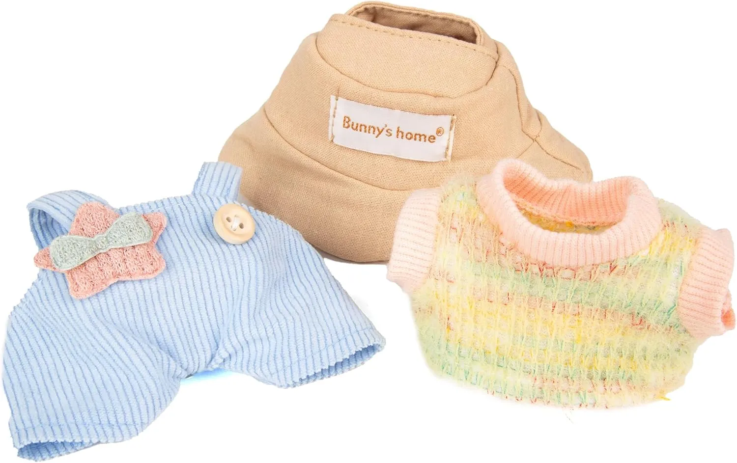 17cm Doll Clothes - Kawaii Chic Style Set for 17cm Dolls, Cute Doll Outfit with Accessories - Colorful T-Shirt   Star Light Blue Romper   Oatmeal Hat (NO Doll)