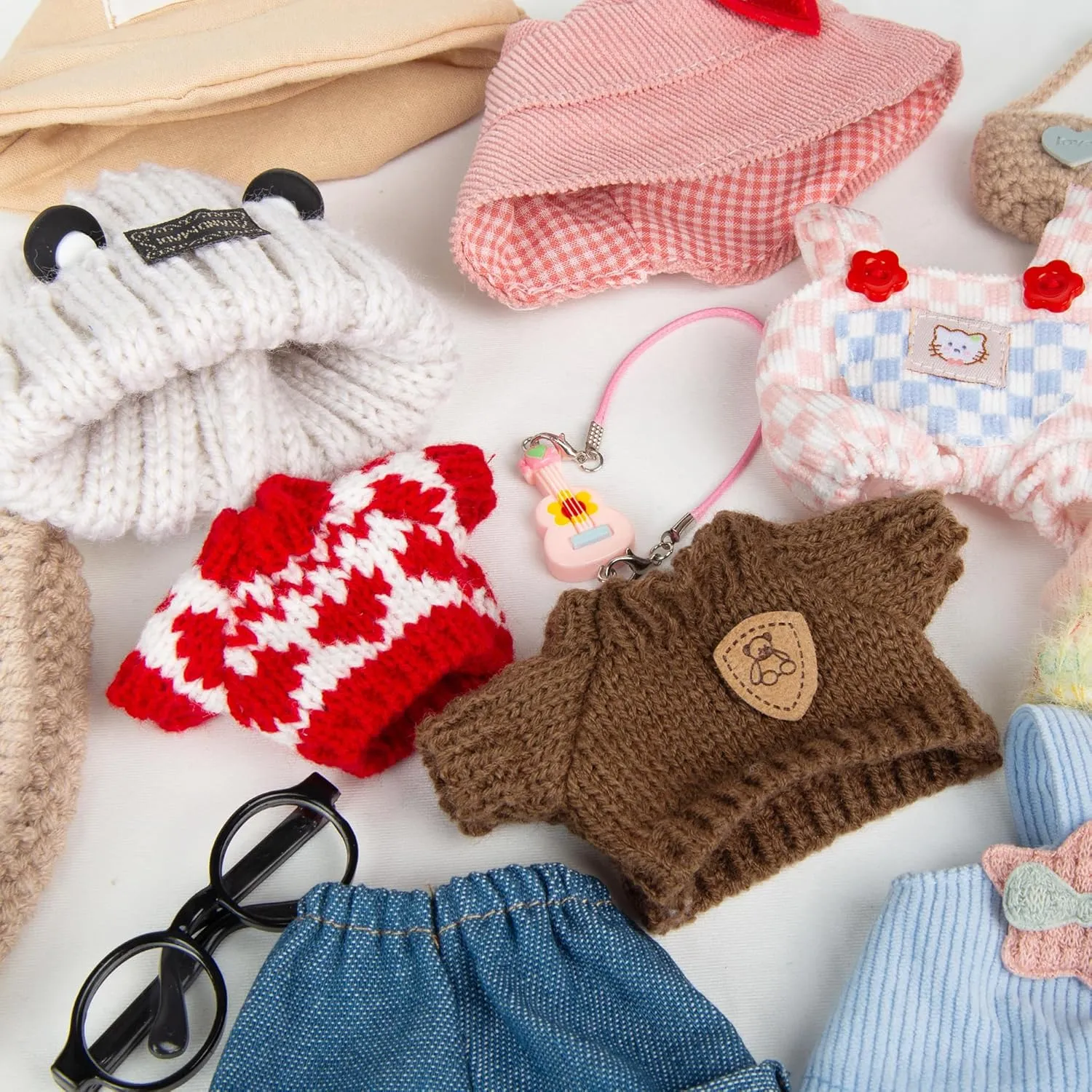 17cm Doll Clothes - Kawaii Chic Style Set for 17cm Dolls, Cute Doll Outfit with Accessories - Colorful T-Shirt   Star Light Blue Romper   Oatmeal Hat (NO Doll)