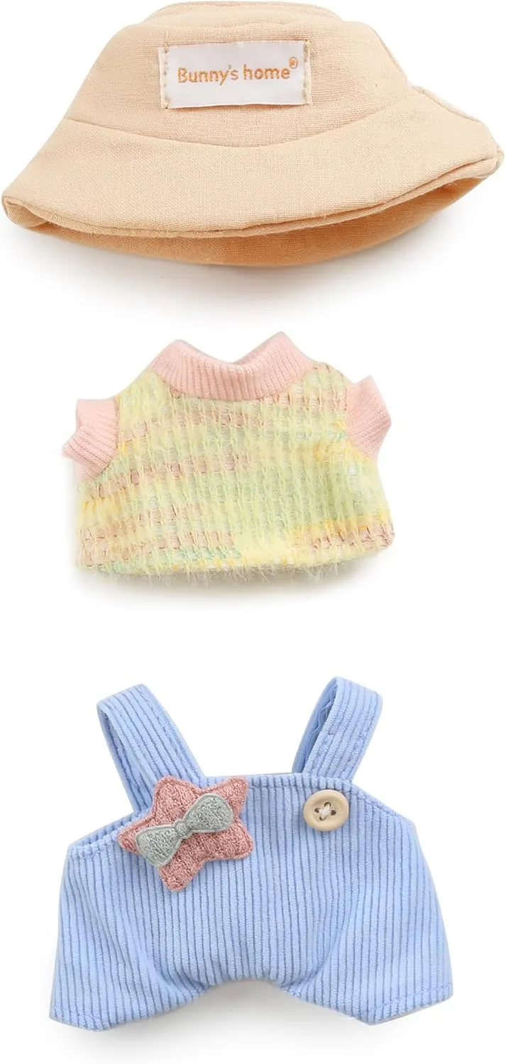 17cm Doll Clothes - Kawaii Chic Style Set for 17cm Dolls, Cute Doll Outfit with Accessories - Colorful T-Shirt   Star Light Blue Romper   Oatmeal Hat (NO Doll)