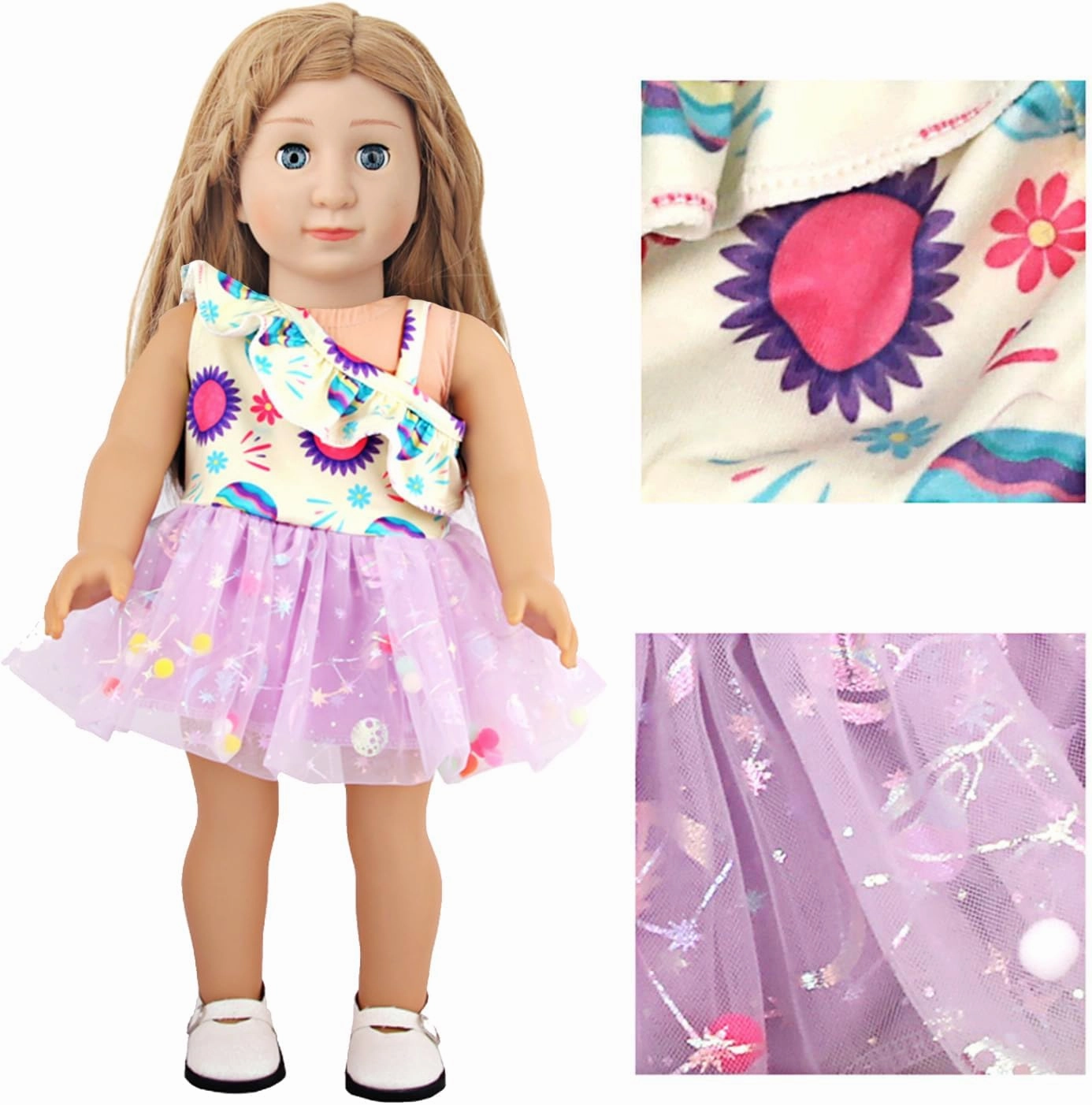 18 Inch Doll Clothes 7 Sets,6 Dress Up Doll Outfits   1 Doll Pajama Set with Shoes & Doll Hair Accessories,Mix & Match Pretend Play Costumes Gift for Girls (Fits Most 17-18 Inch Dolls) 11 Pieces