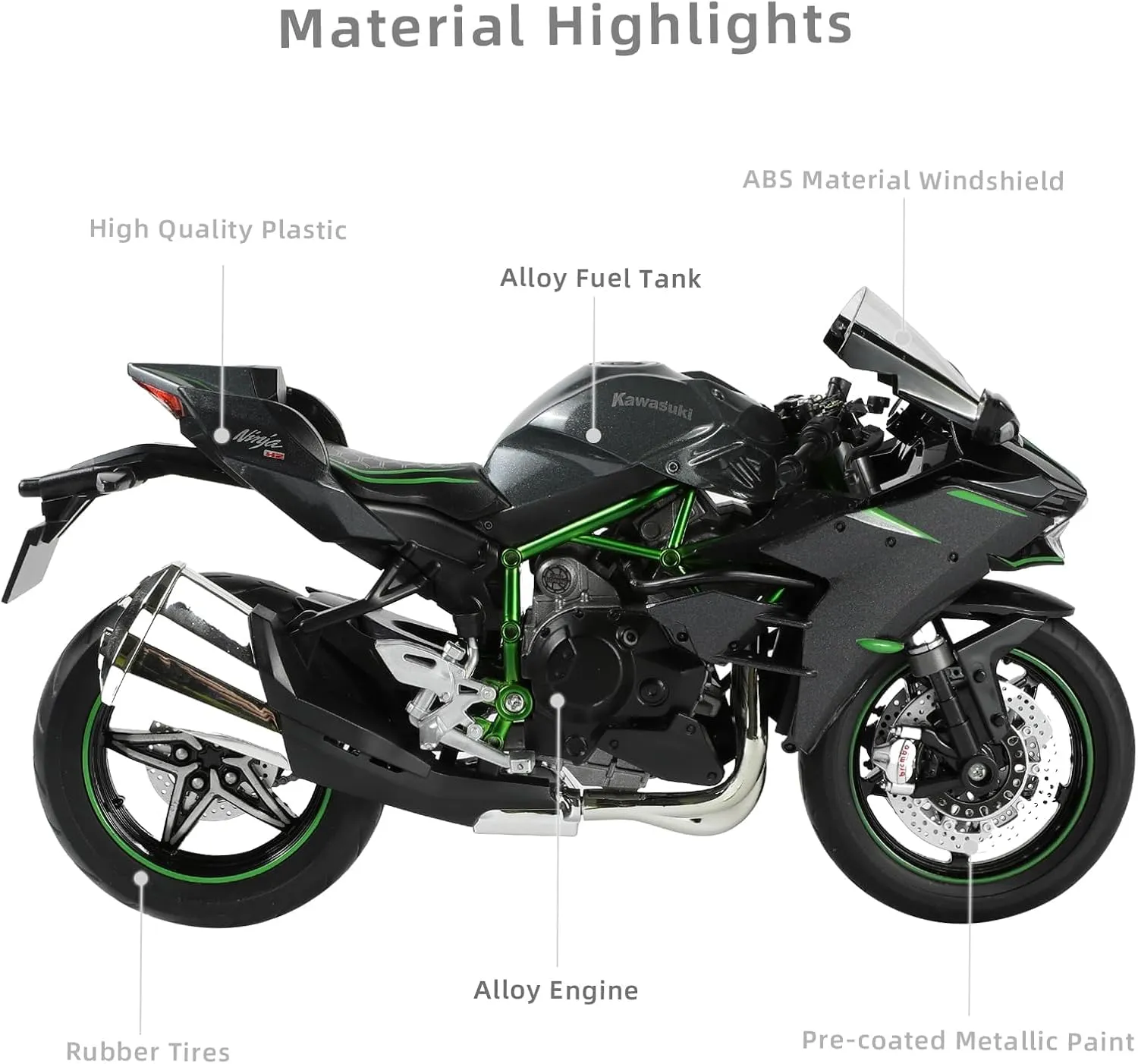 1:9 Motorcycle Model for Kawasaki Ninja H2 Metal Die-cast Motorcycle Model No Assembly Required Mini Finished Moto Gift for Adult（Black）