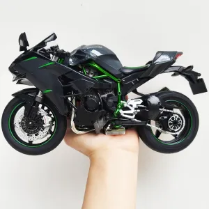 1:9 Motorcycle Model for Kawasaki Ninja H2 Metal Die-cast Motorcycle Model No Assembly Required Mini Finished Moto Gift for Adult（Black）
